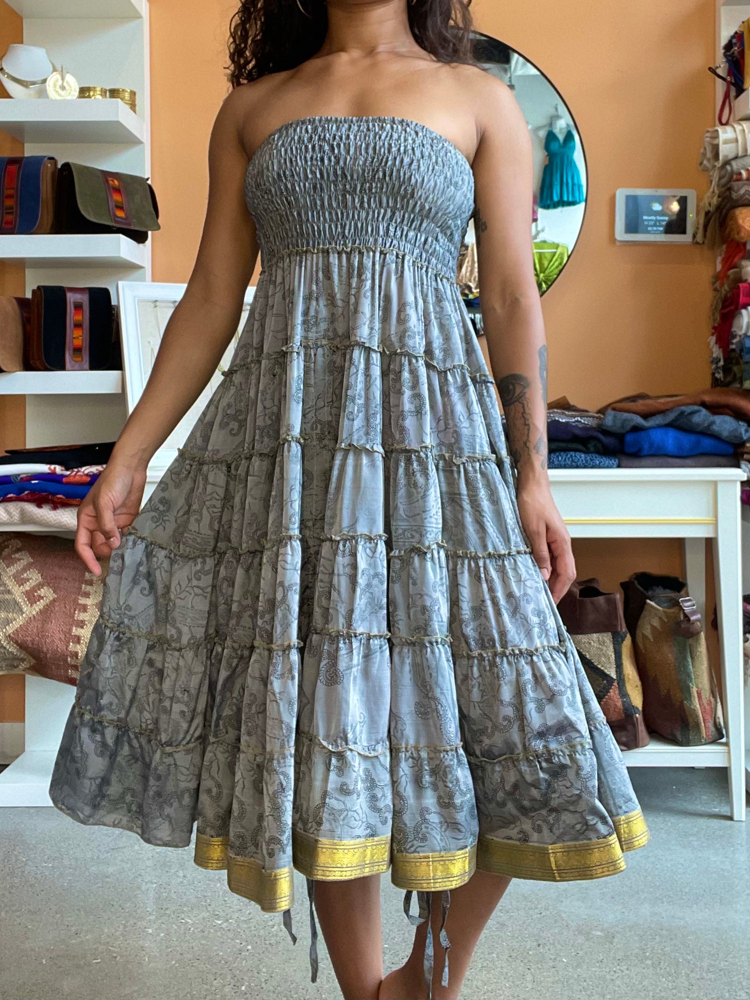 Grey Silk Strapless Dress / Maxi Skirt – Shop Sol