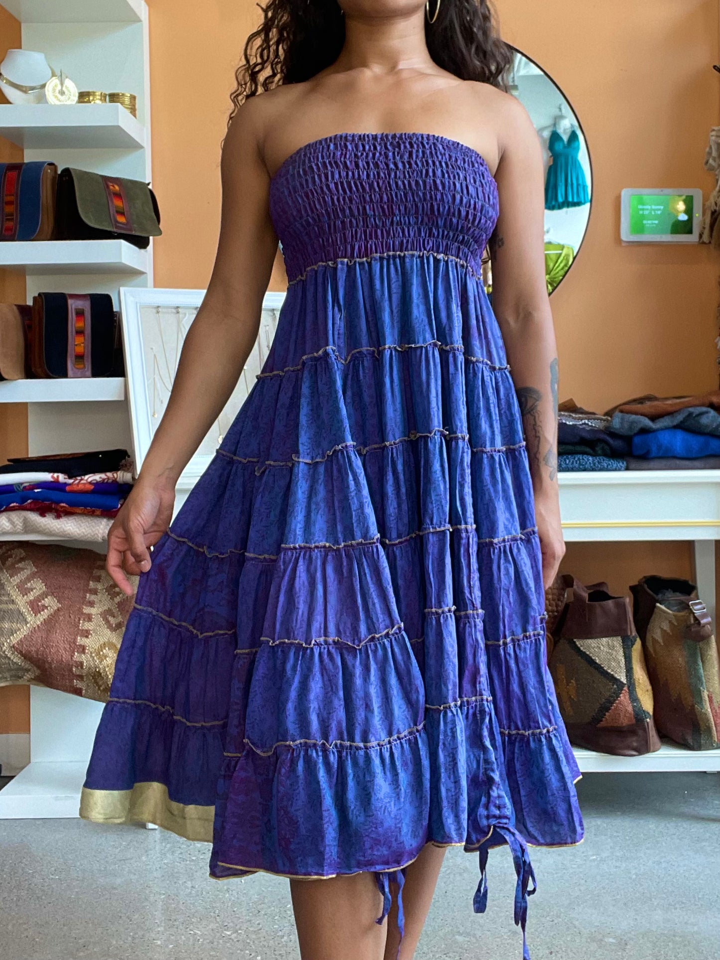 Purple Silk Strapless Dress / Maxi Skirt