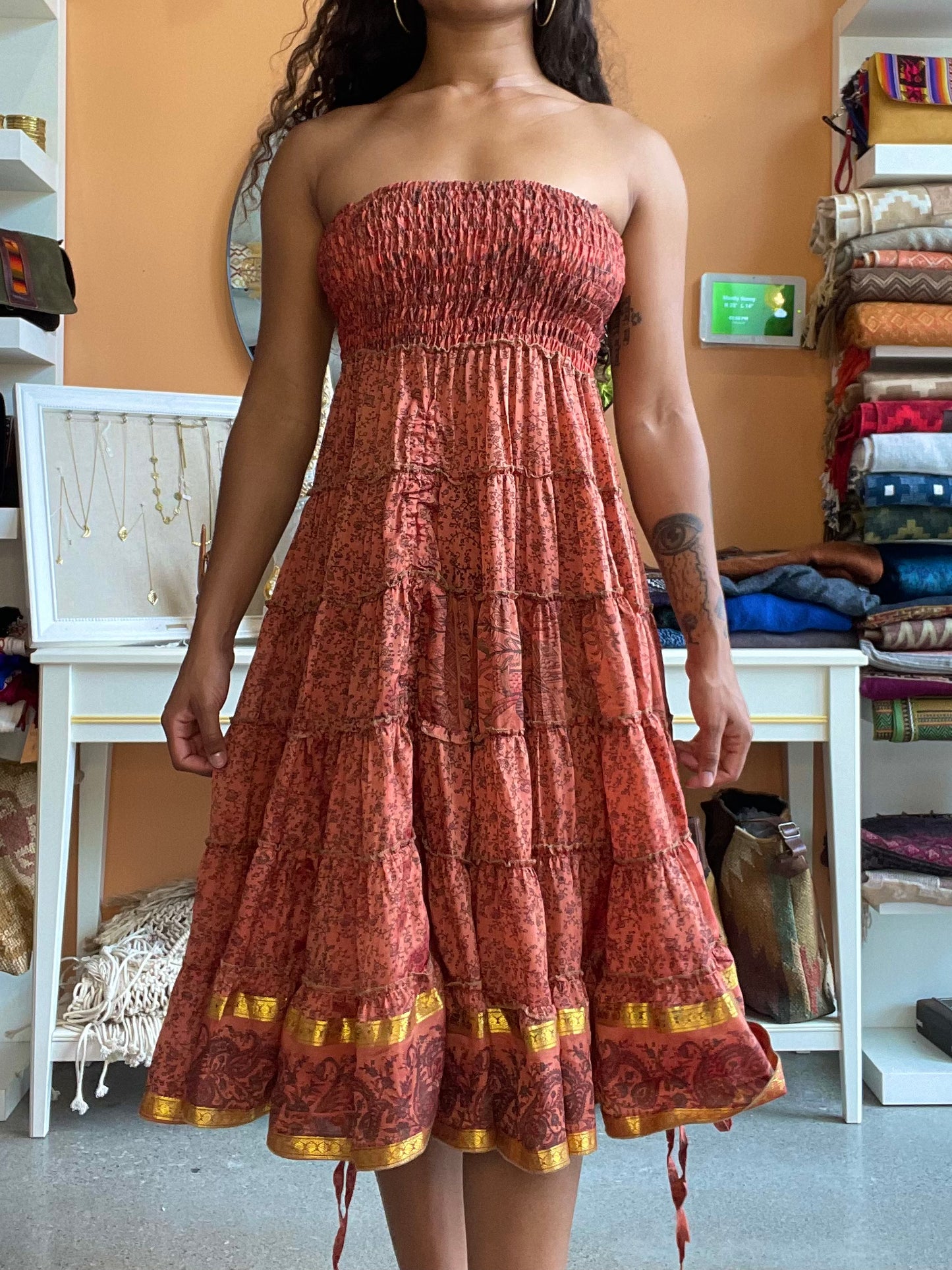 Orange Silk Strapless Dress / Maxi Skirt