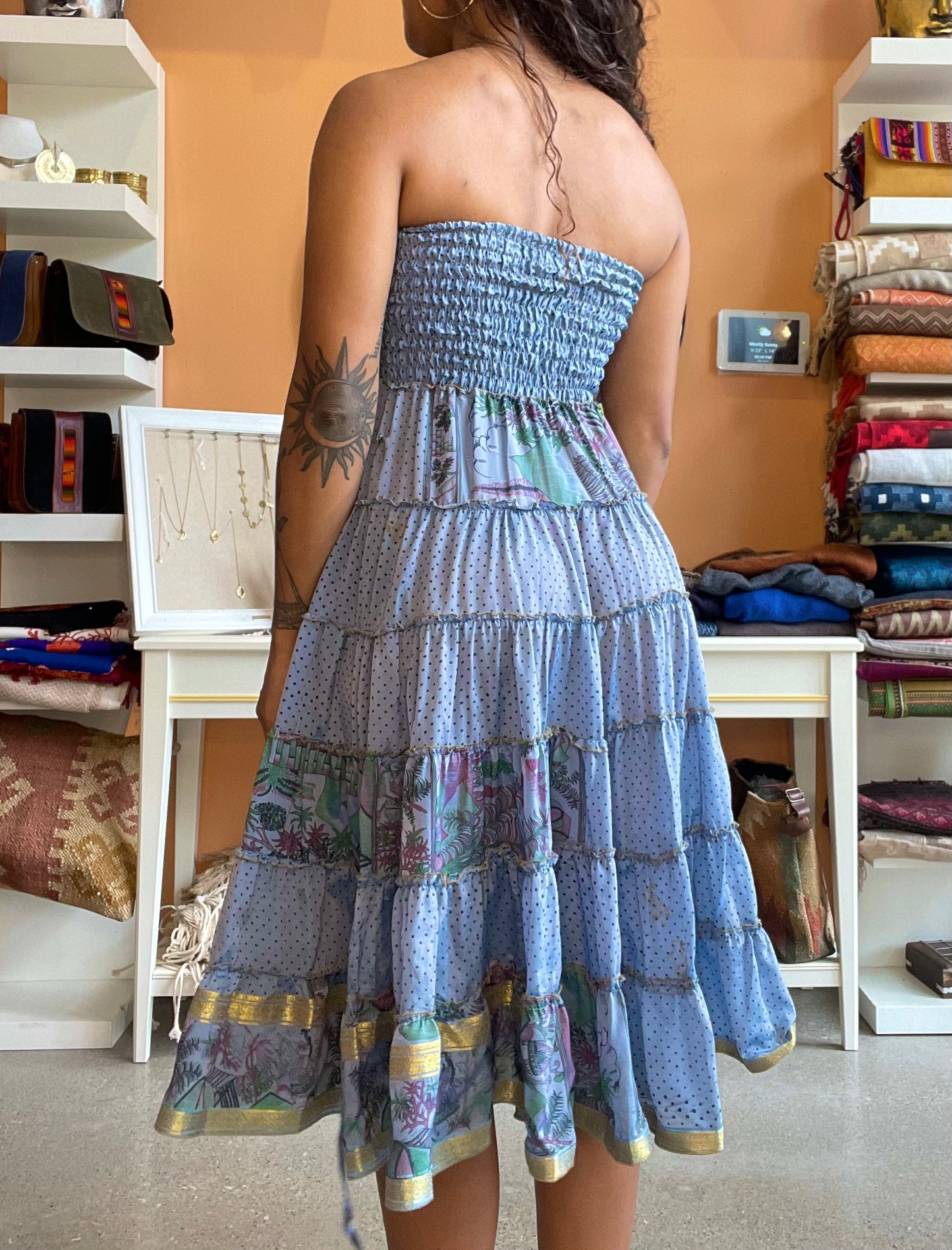Light Blue Silk Strapless Dress / Maxi Skirt