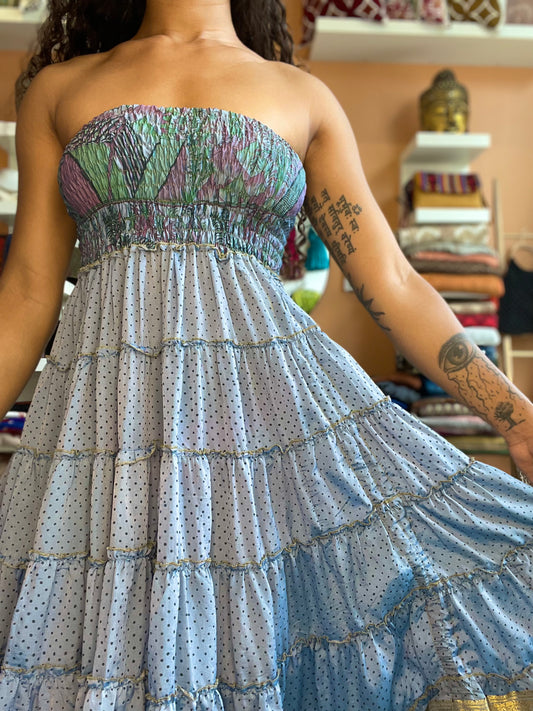 Light Blue Silk Strapless Dress / Maxi Skirt