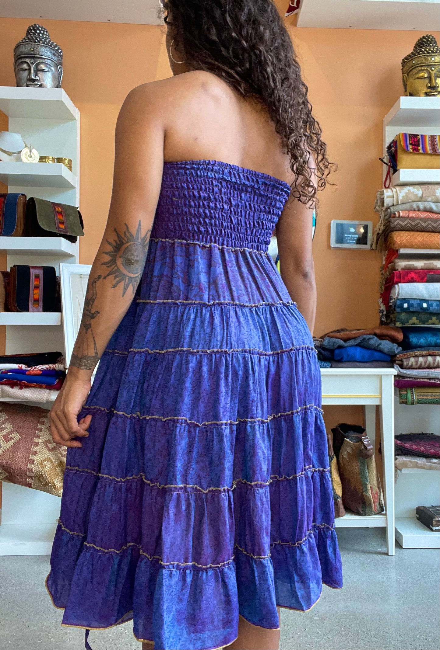 Purple Silk Strapless Dress / Maxi Skirt