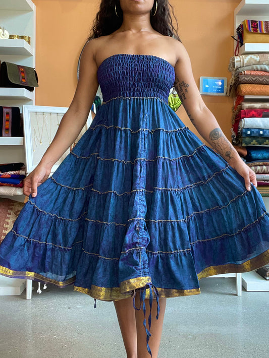 Dark Blue Silk Strapless Dress / Maxi Skirt