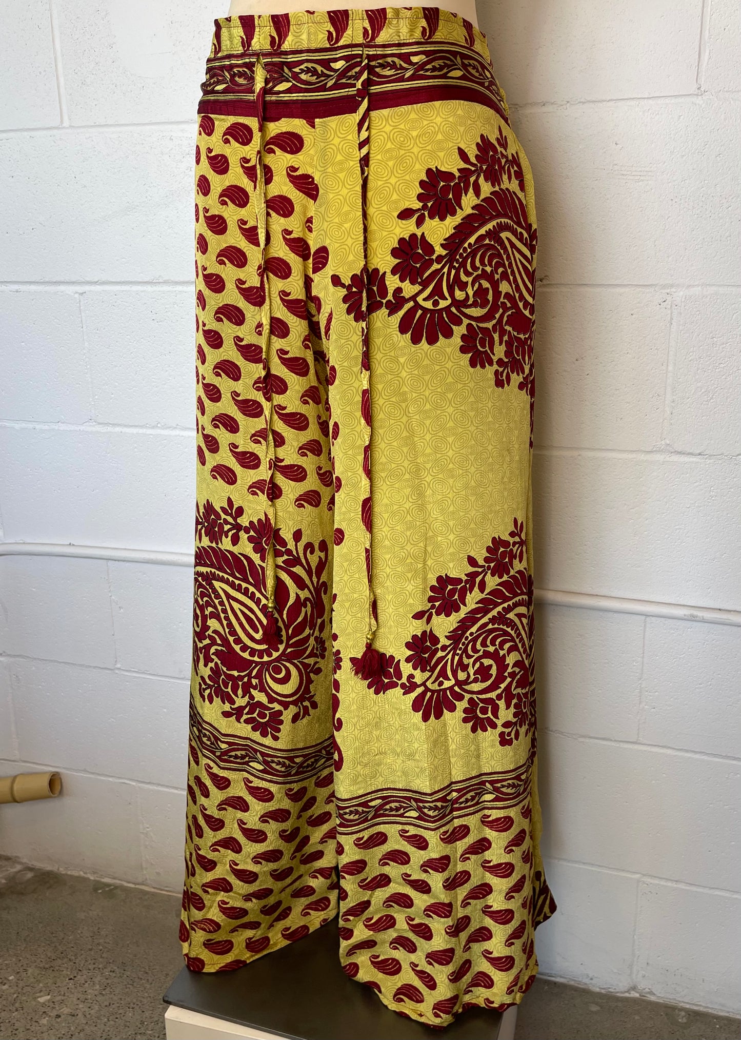 Yellow Red Paisley Silk Flare Pants
