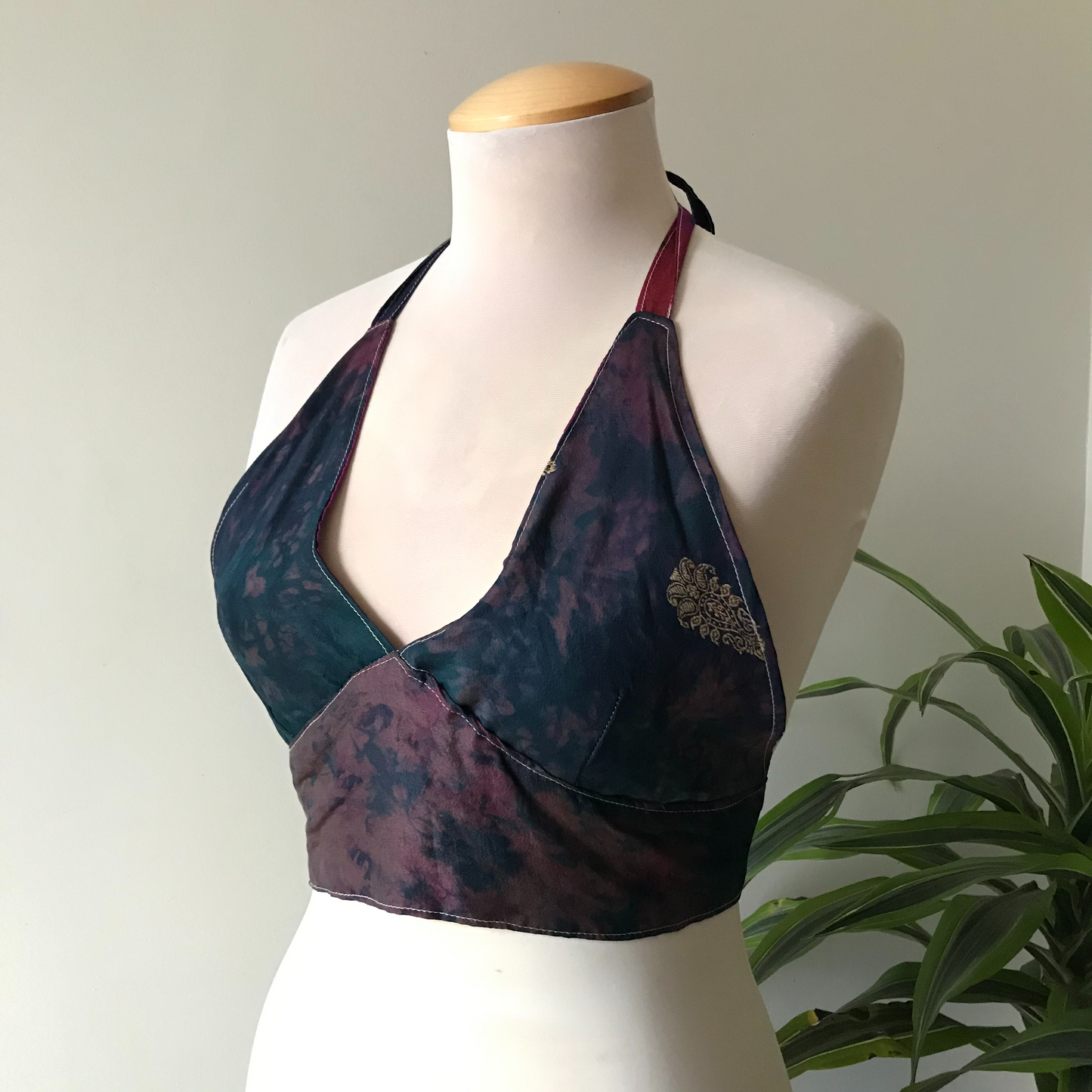 Magenta/Brown Reversible Tie Dye Silk Halter Top