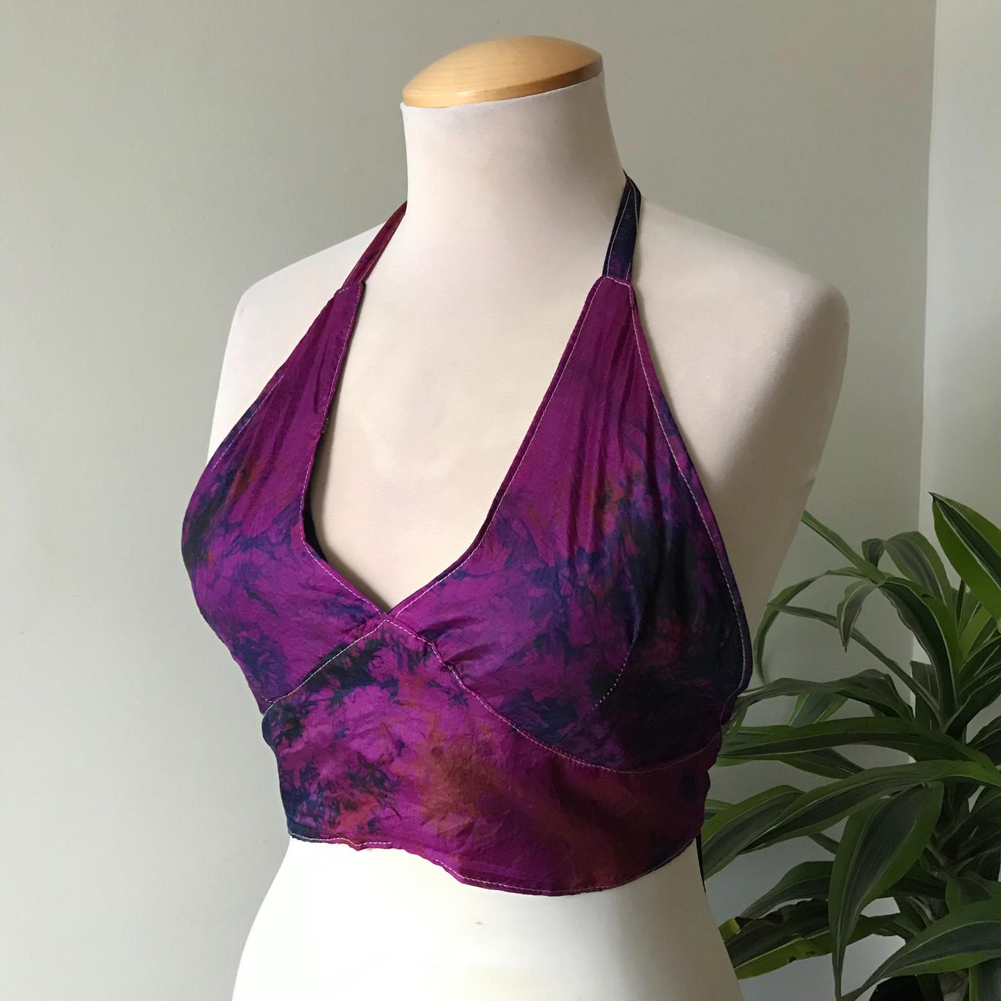 Magenta/Brown Reversible Tie Dye Silk Halter Top