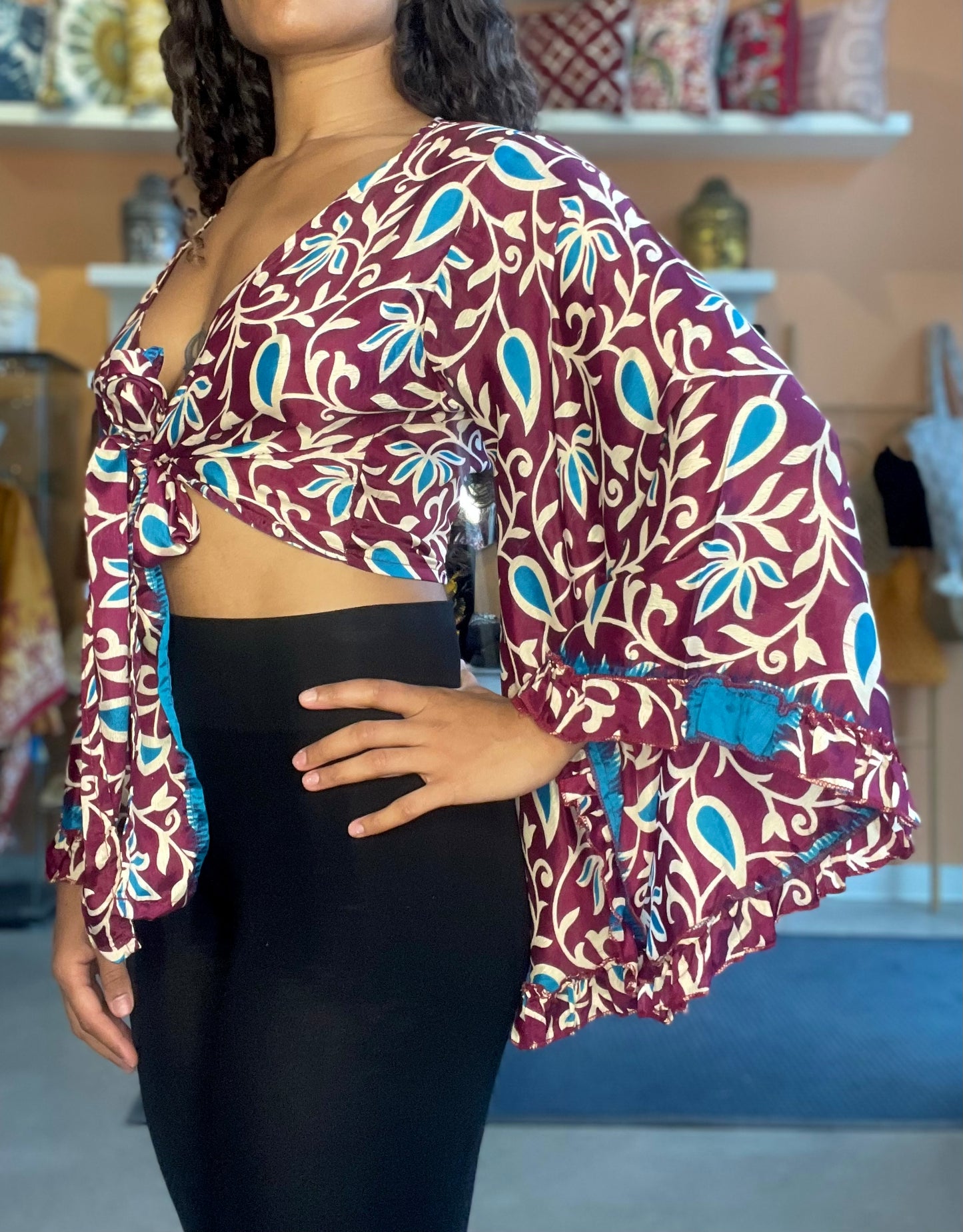Purple/Blue Upcycled Butterfly Wrap Top