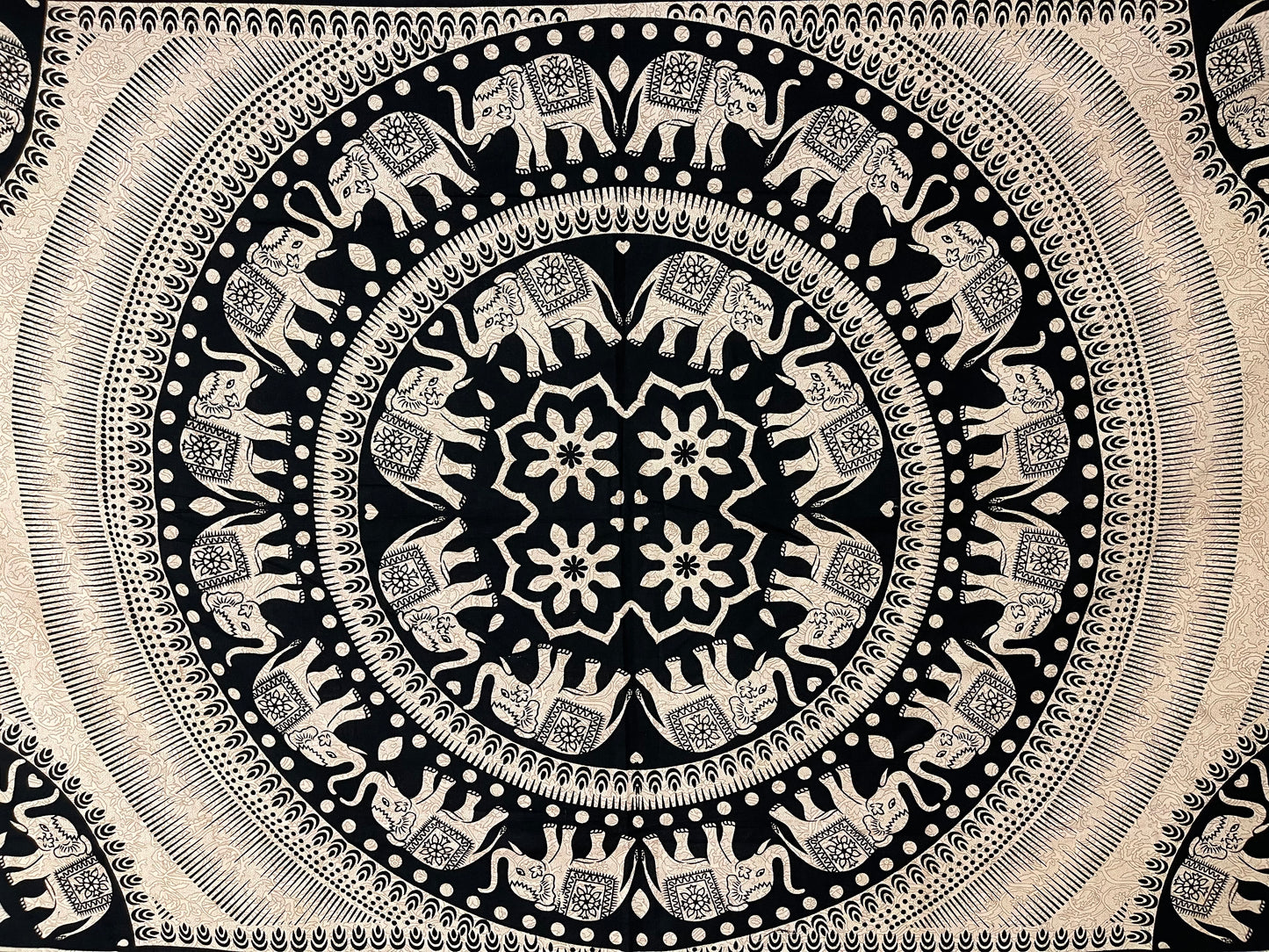 Black/Beige Elephant Mandala Tapestry Small