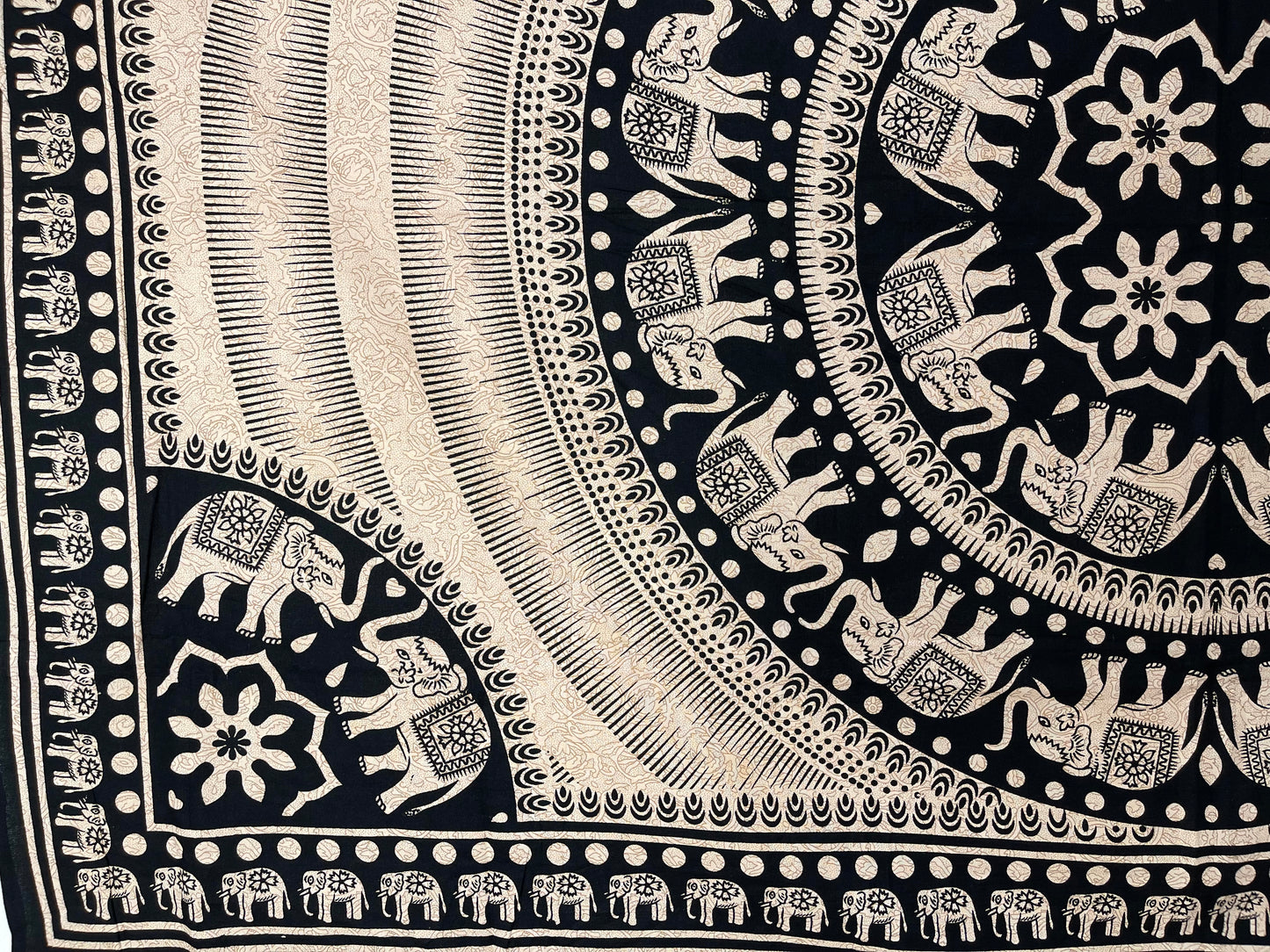 Elephant Mandala Tapestry Black and Beige Small