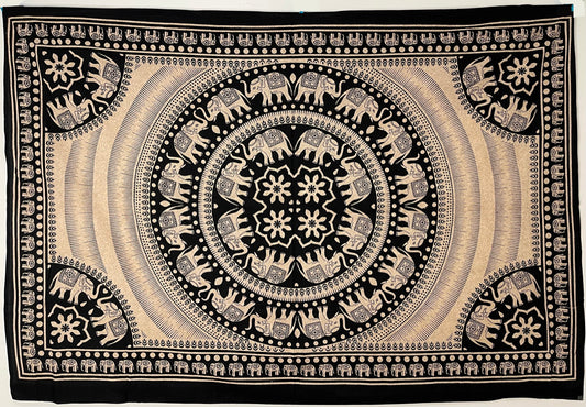 Elephant Mandala Tapestry Black and Beige Small