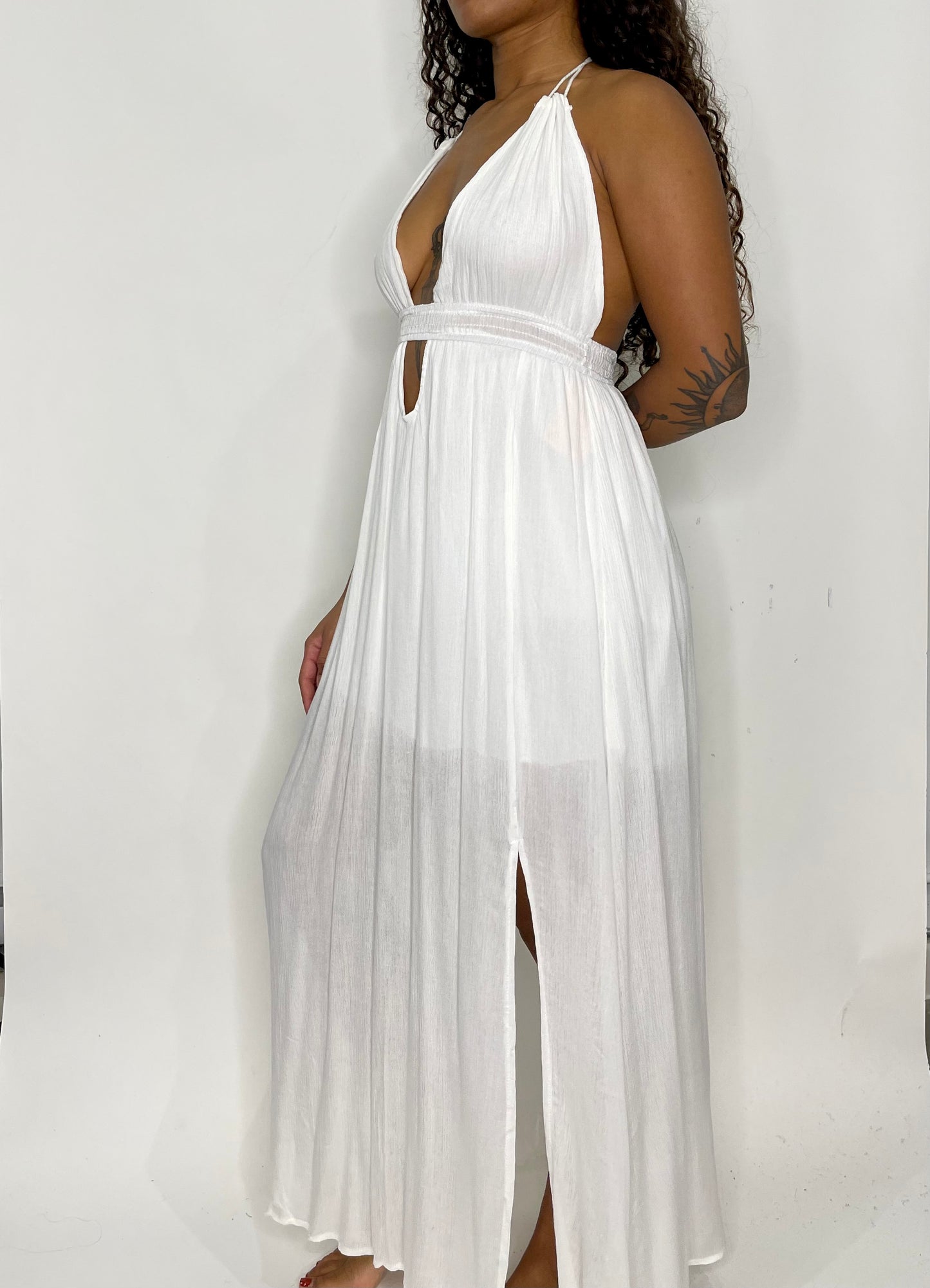 Deep V Boho Maxi Dress White