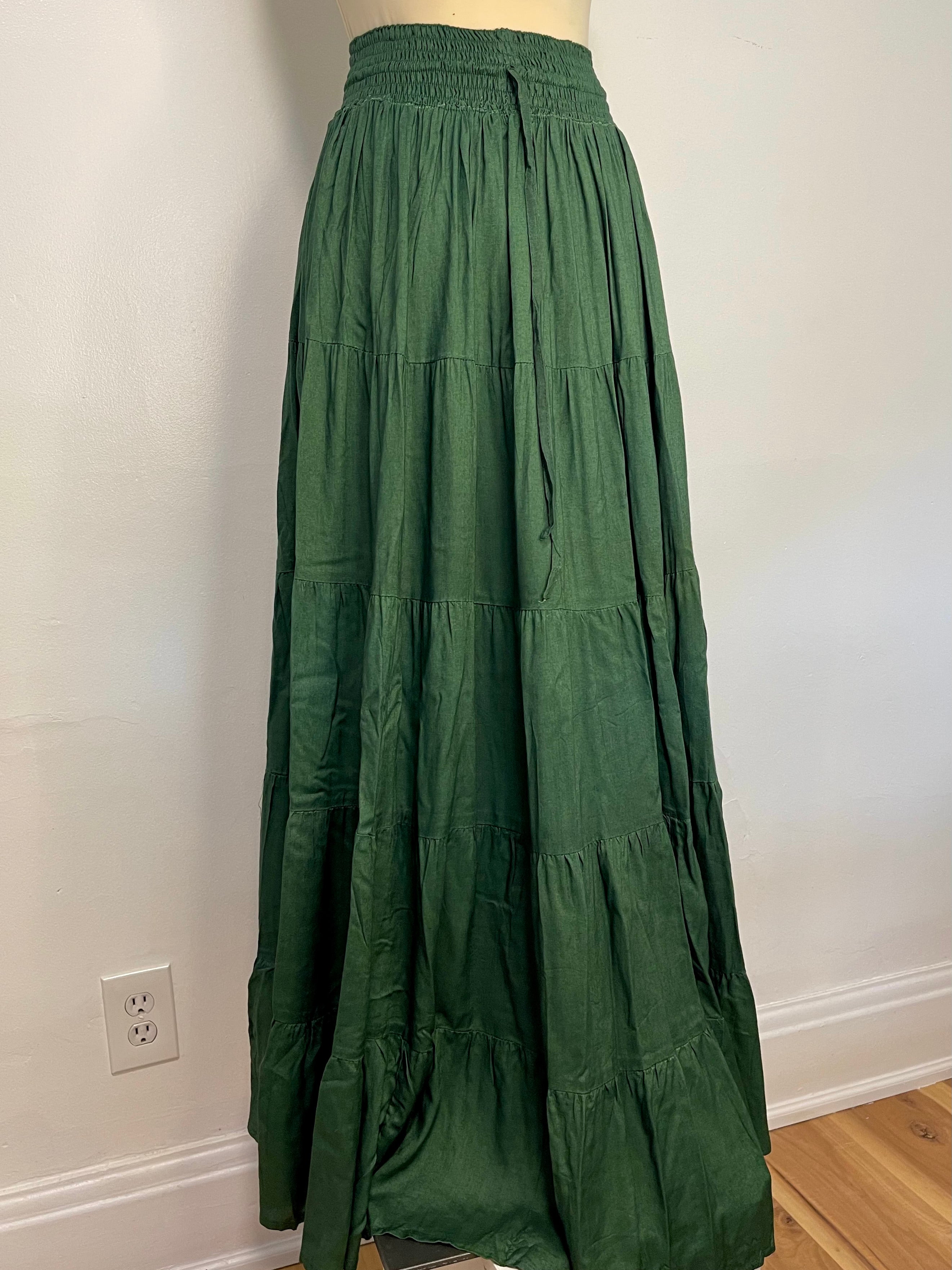 Green Boho Tiered Maxi Skirt Shop Sol