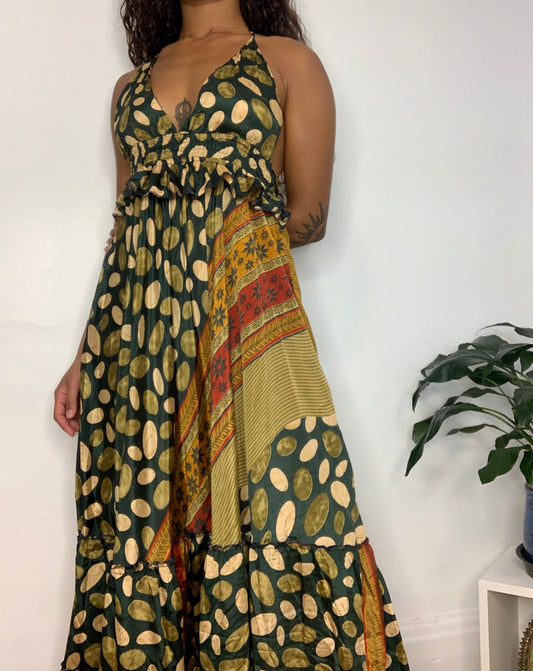 Qiyara Silk Frill Maxi Dress