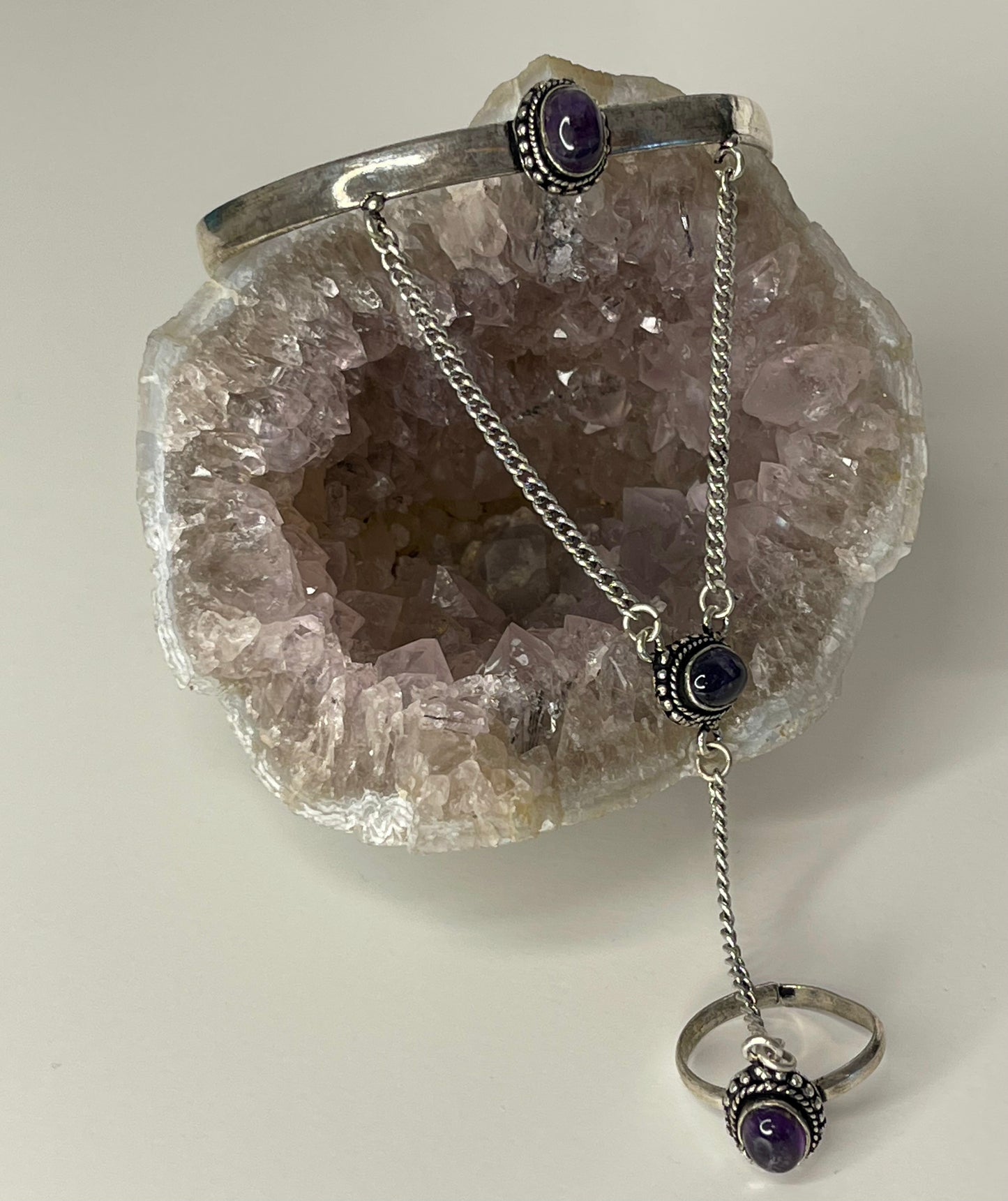 Silver Amethyst Bracelet Ring