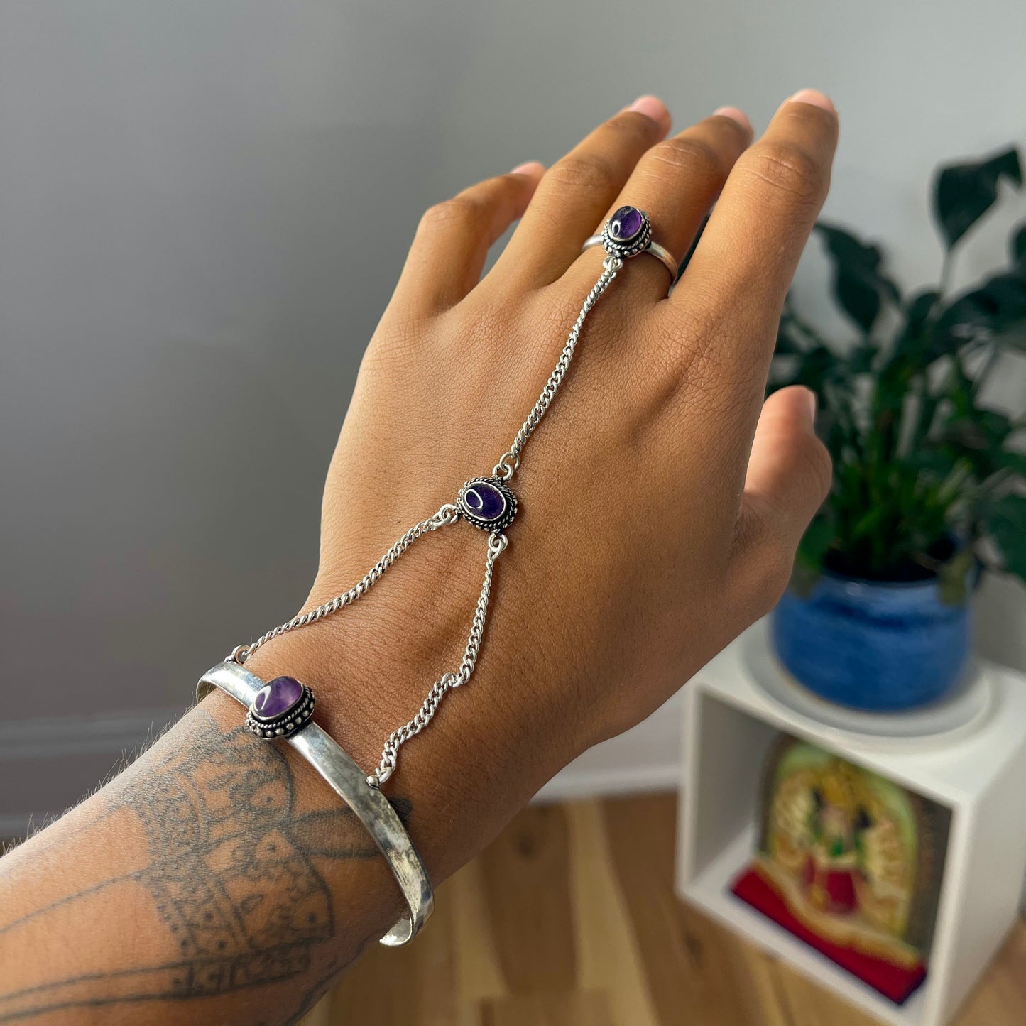 Silver Amethyst Bracelet Ring