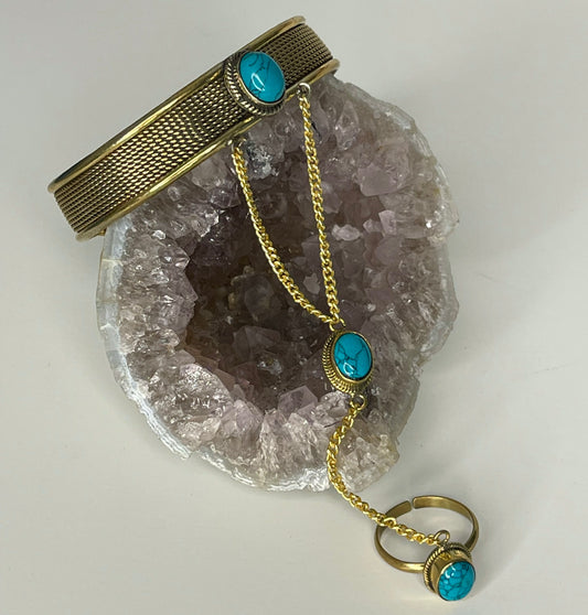 Gold Turquoise Bracelet Ring