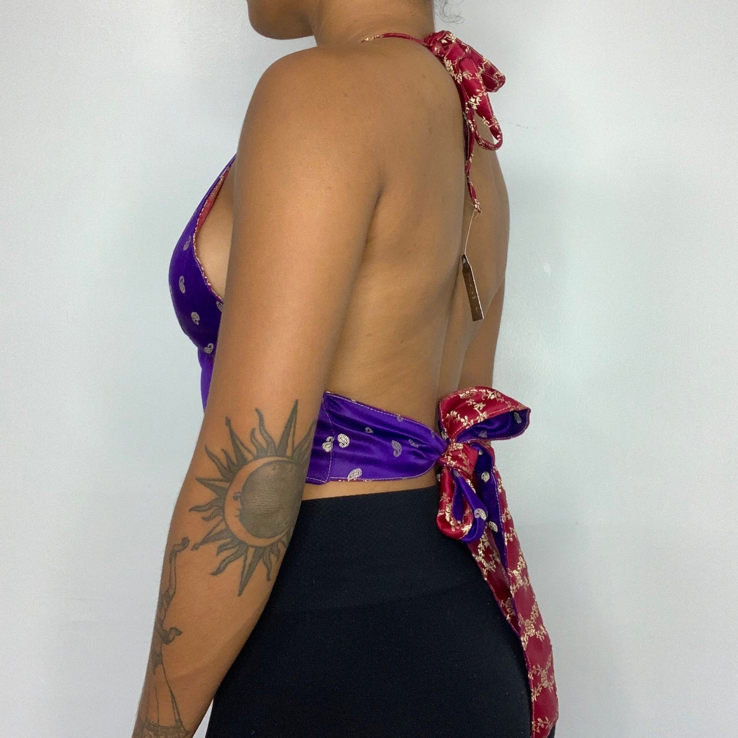 Red/Purple Reversible Brocade Silk Halter Top