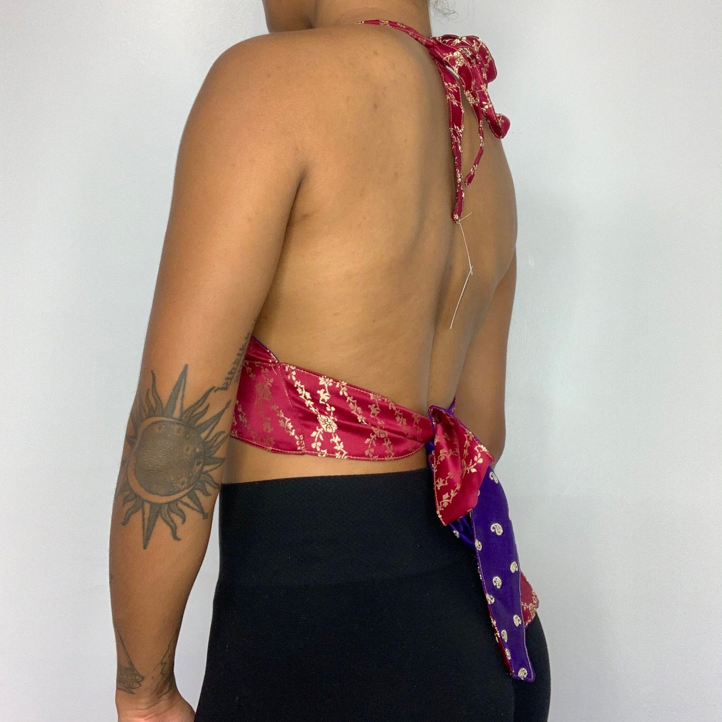 Red/Purple Reversible Brocade Silk Halter Top