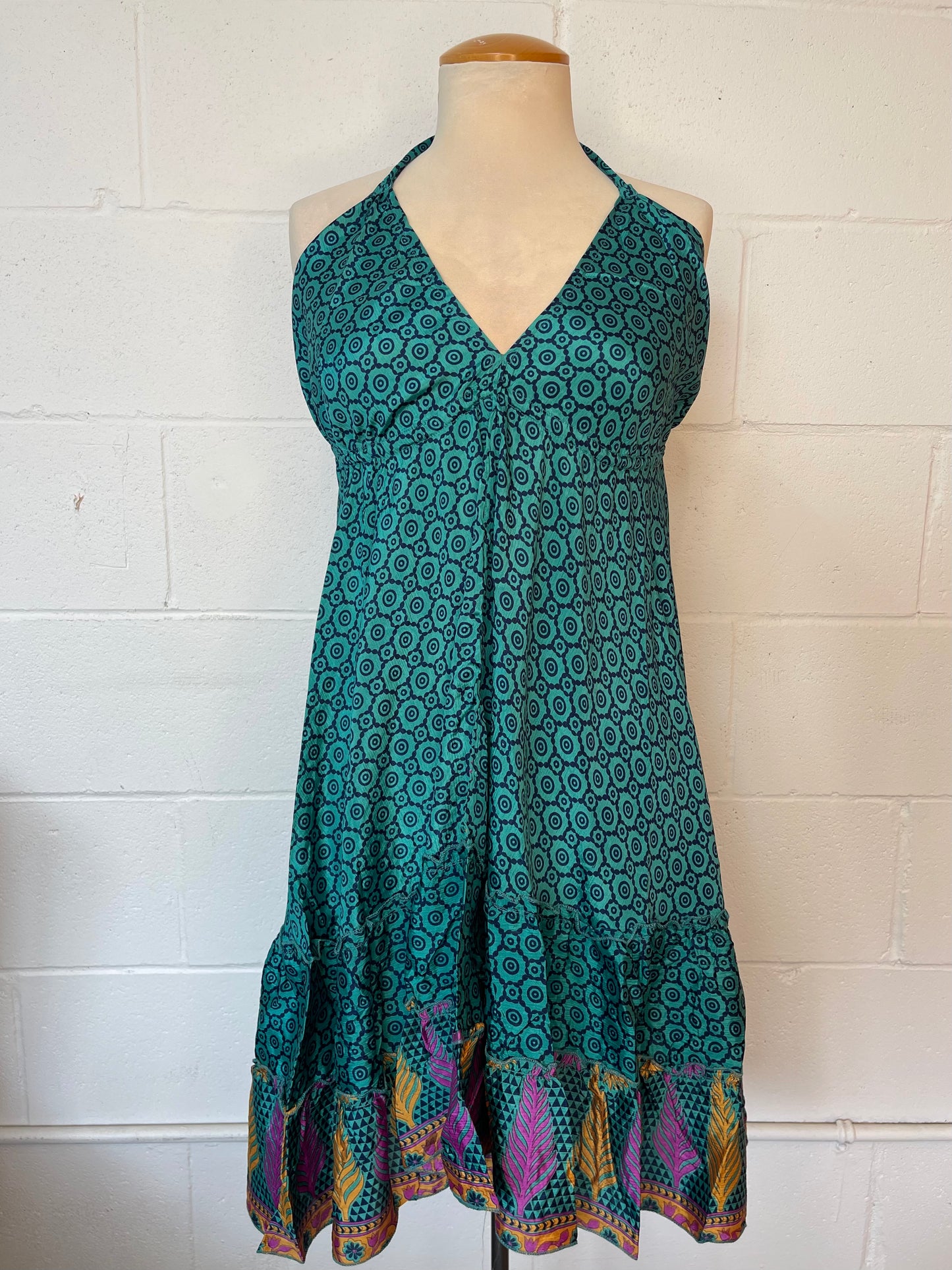 Turquoise Midi Halter Dress