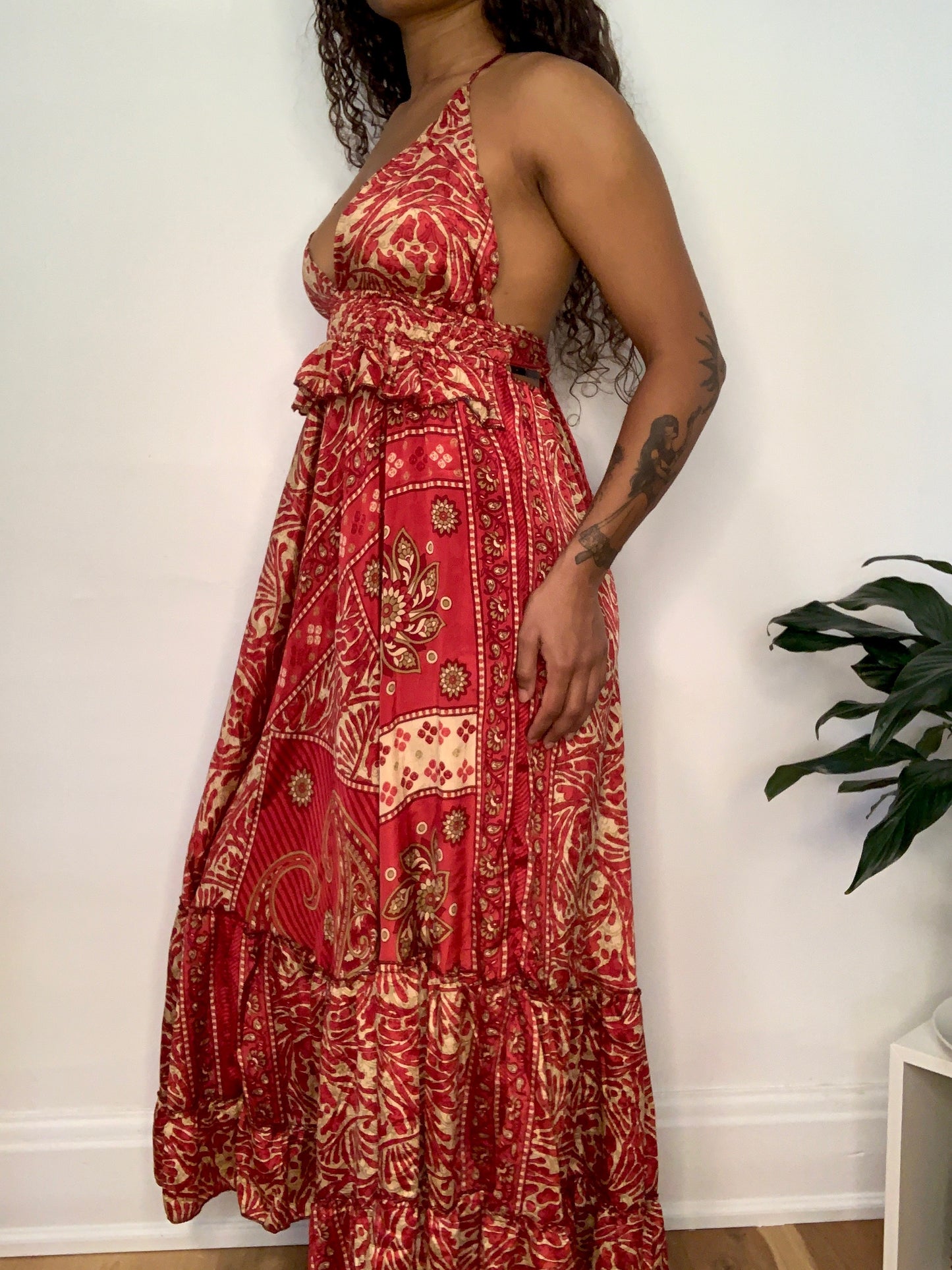 Vinaya Silk Frill Maxi Dress