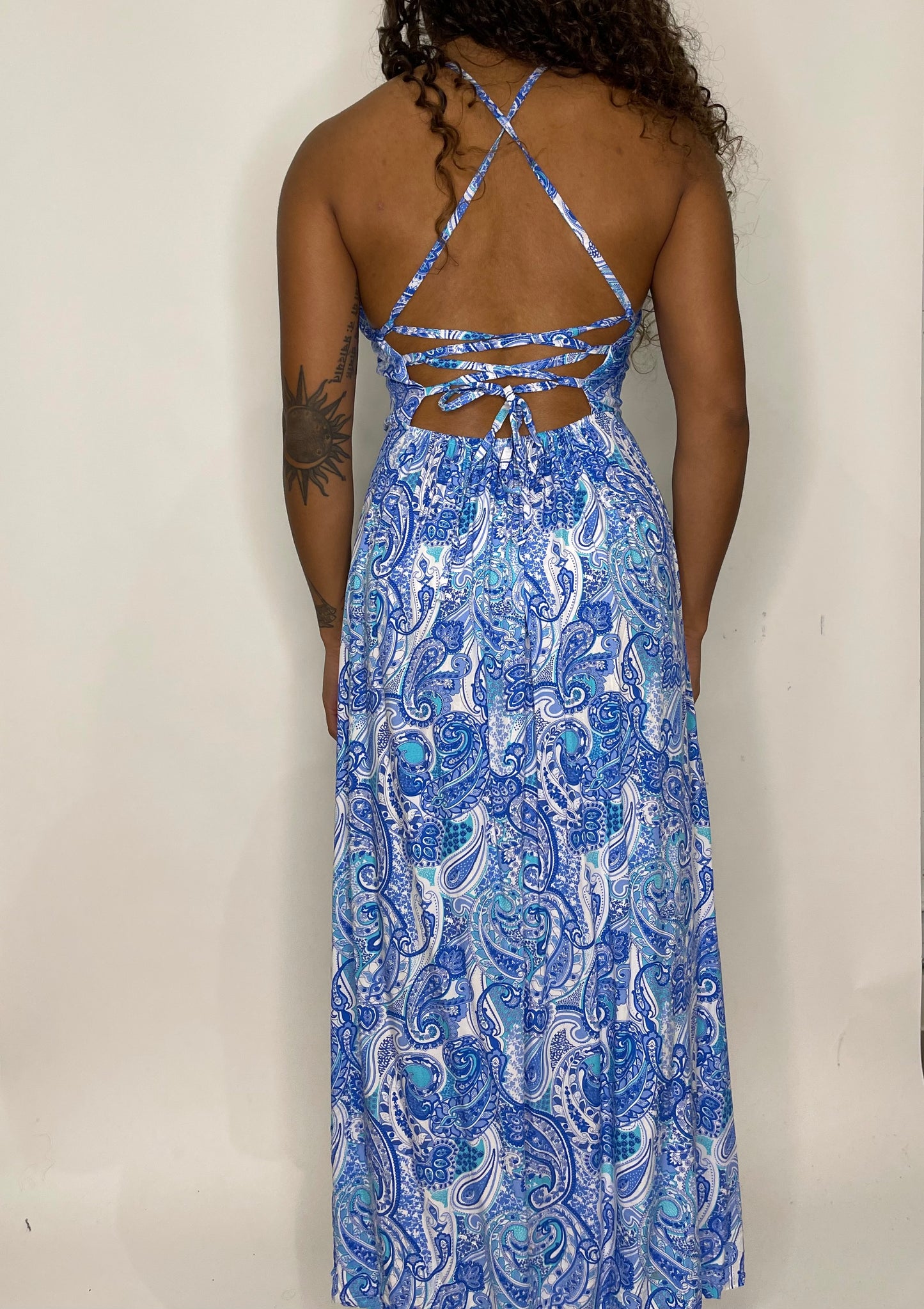 Paisley Print Halter Maxi Dress Blue/White