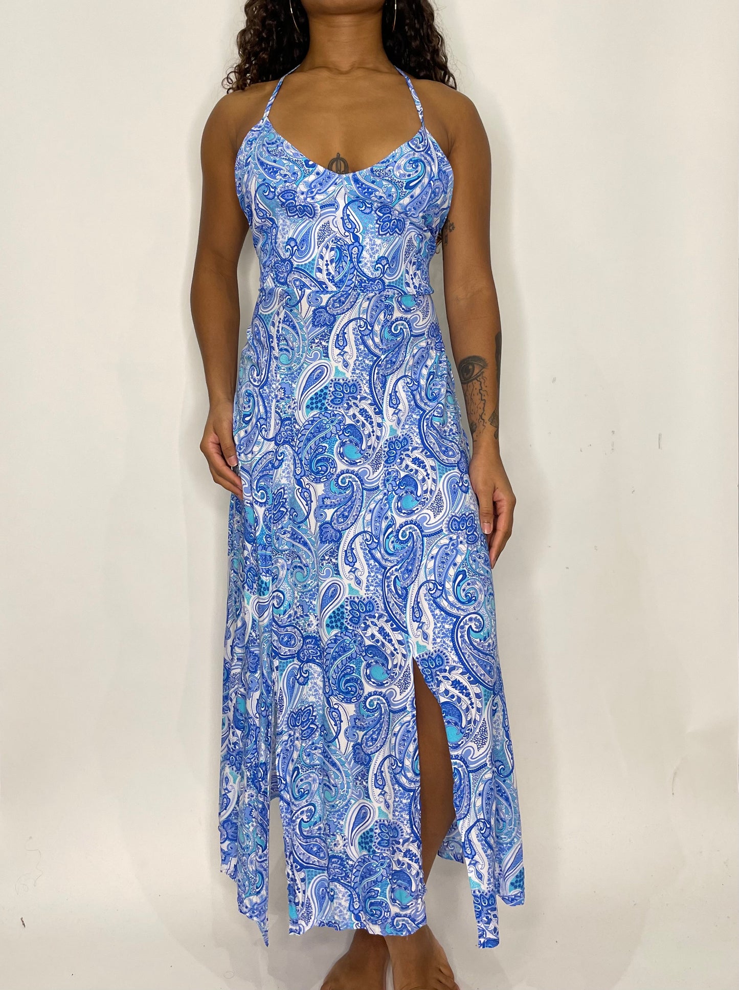 Paisley Print Halter Maxi Dress Blue/White
