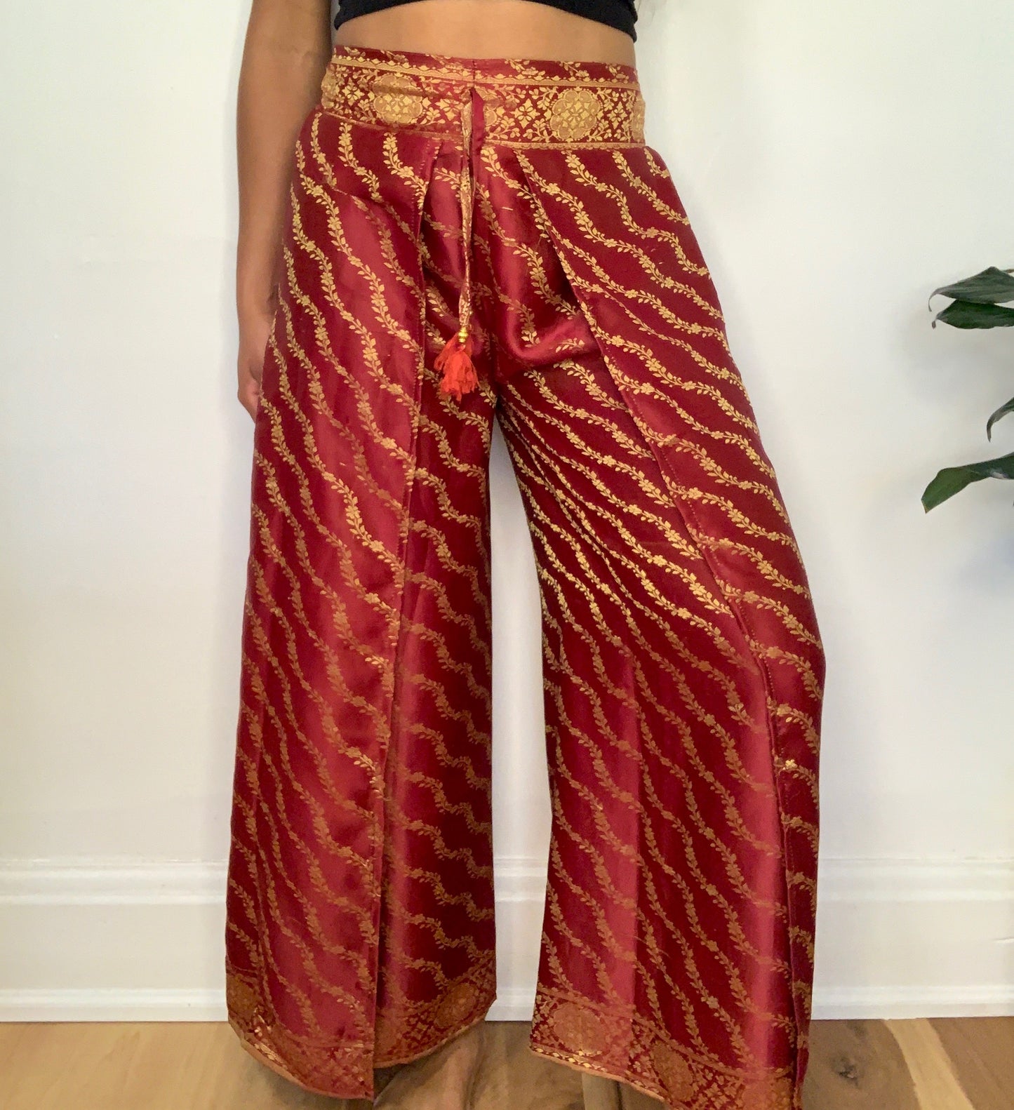 Red Janya Silk Overlay Pants