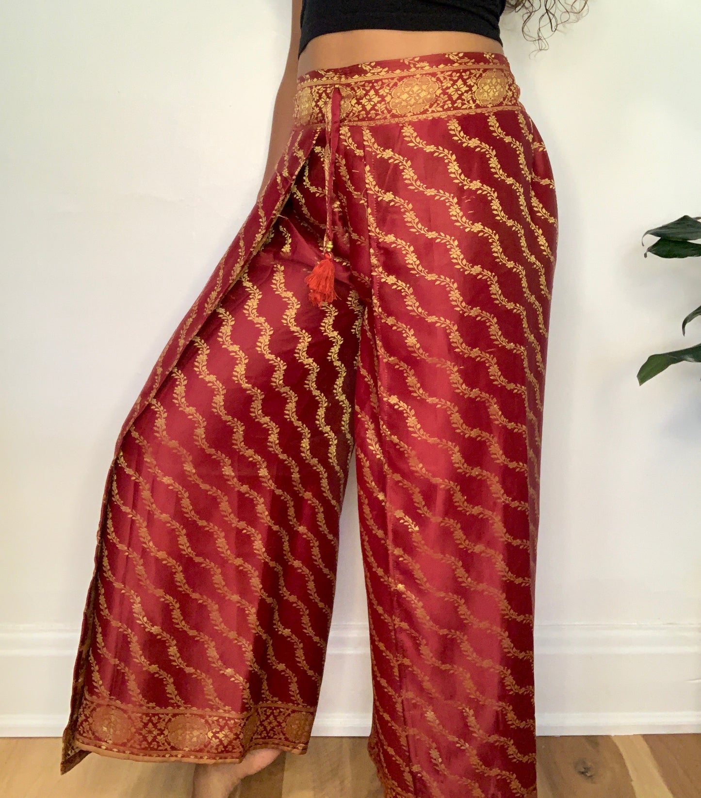 Red Janya Silk Overlay Pants