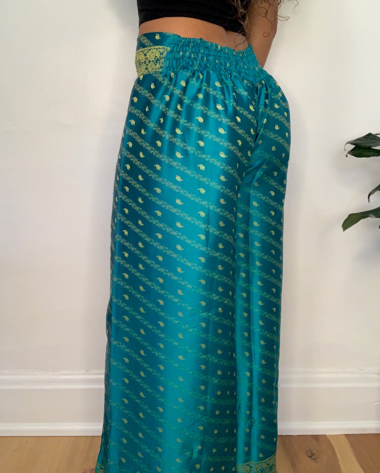 Turquoise Janya Silk Overlay Pants
