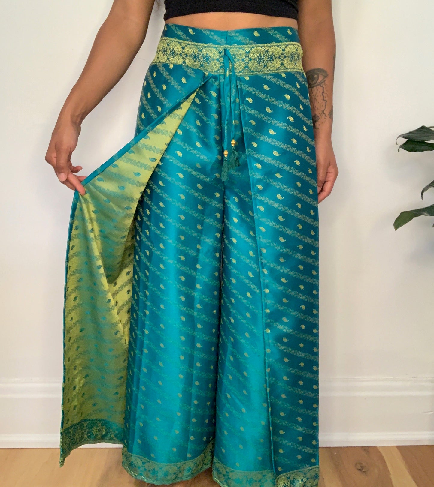 Turquoise Janya Silk Overlay Pants