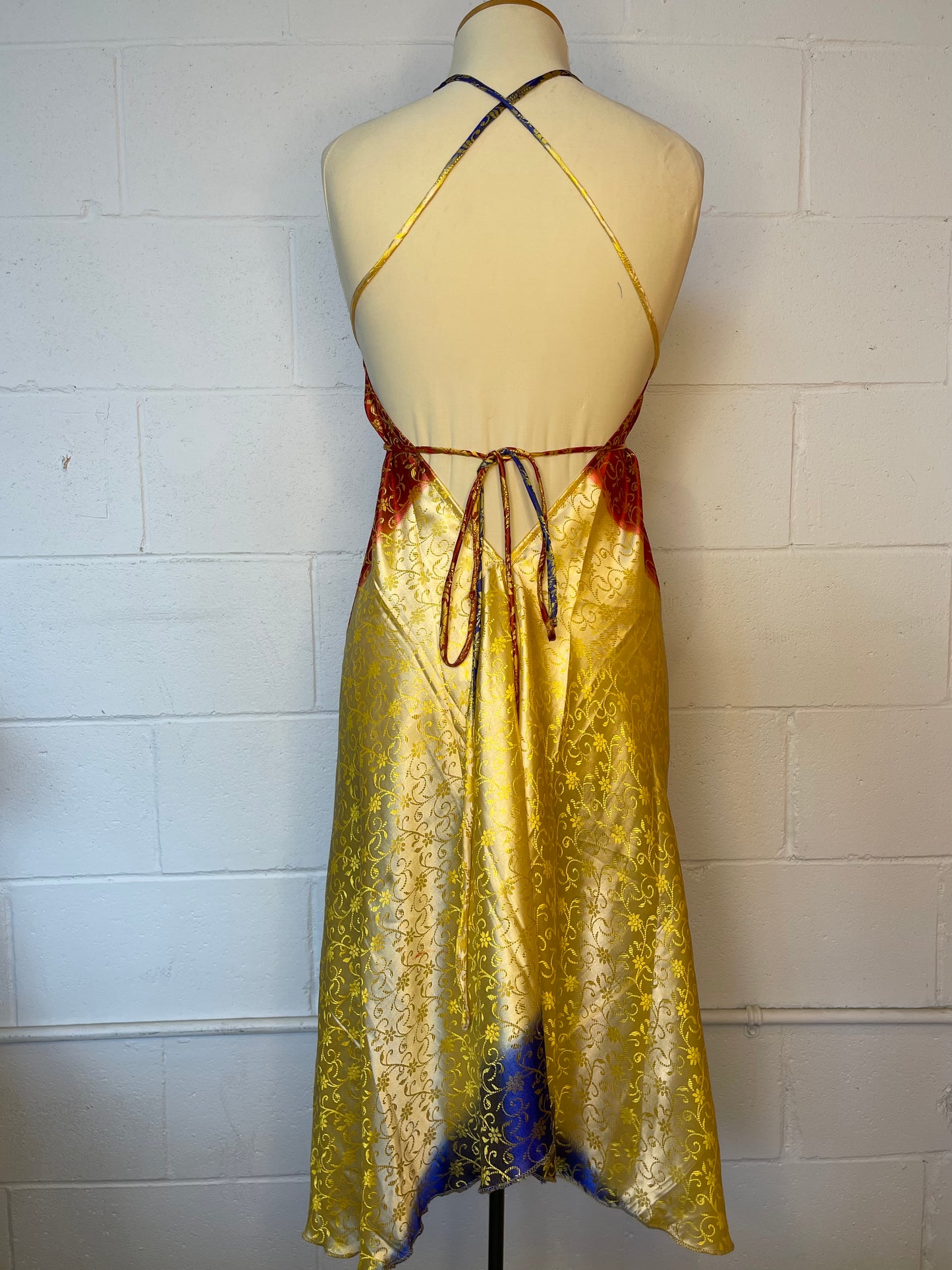 Gold Brocade Silk Midi Halter Dress