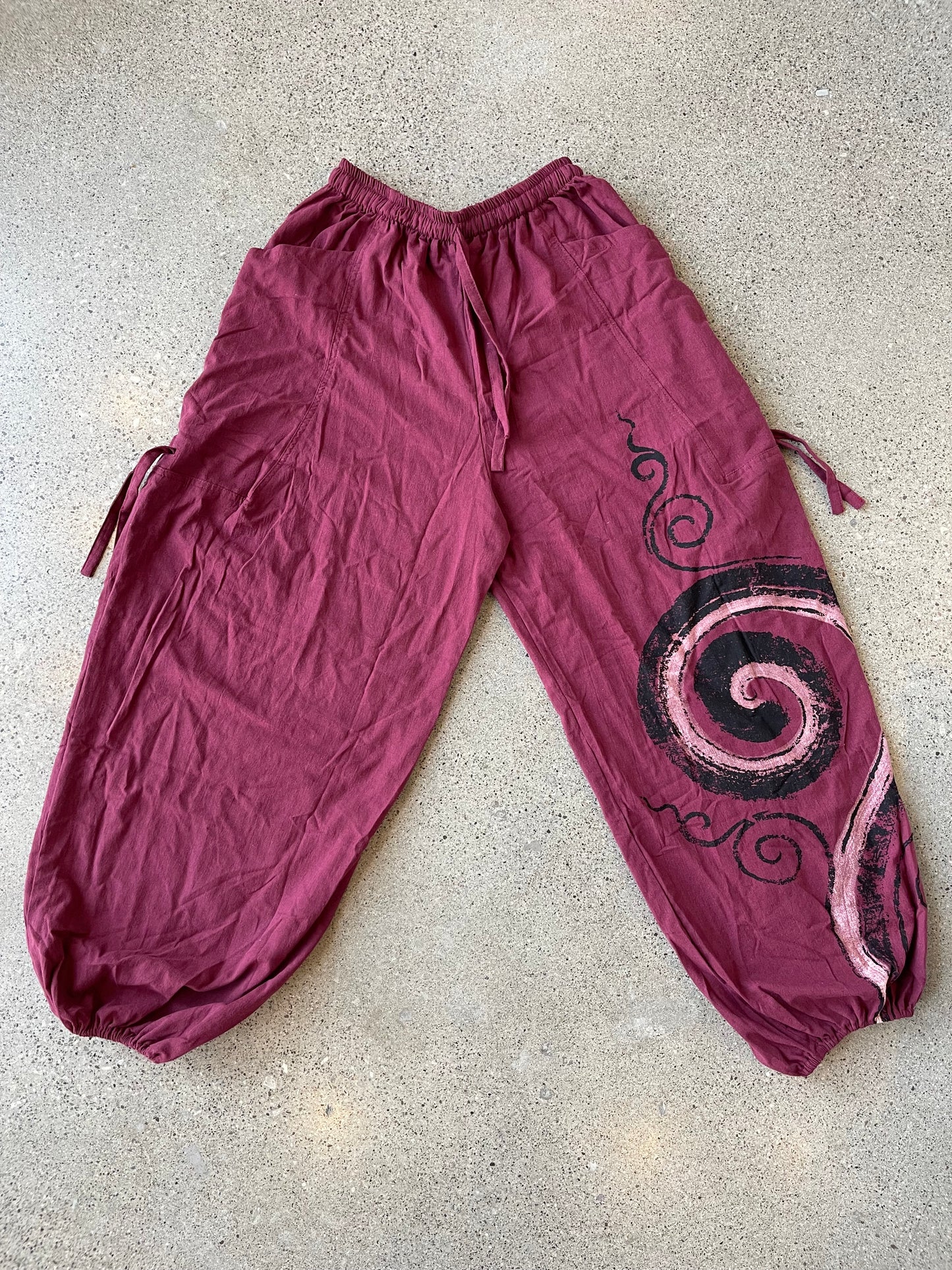 Red Swirl Pattern Thai Harem Pants