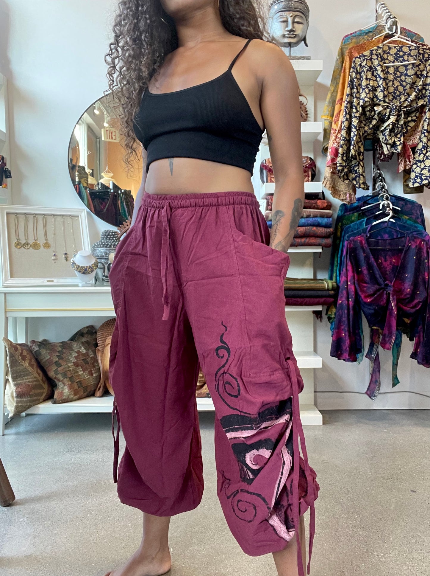 Red Swirl Pattern Thai Harem Pants