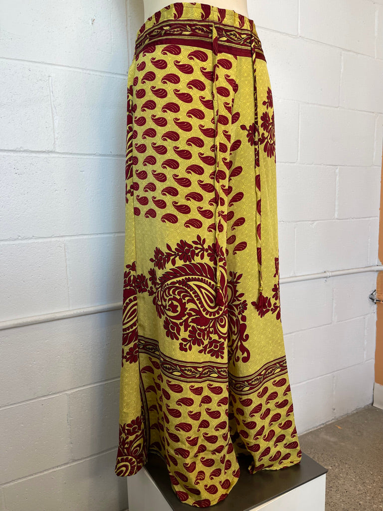 Yellow Red Paisley Silk Flare Pants