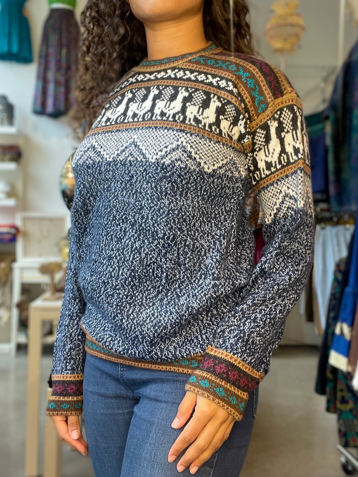 Blue/White Peruvian Alpaca Sweater