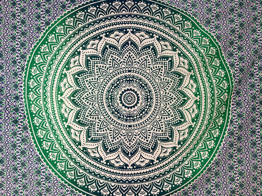 Green Lotus Mandala Tapestry Small