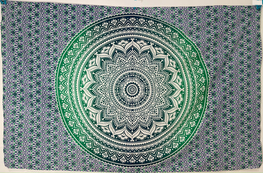 Green Lotus Mandala Tapestry Small