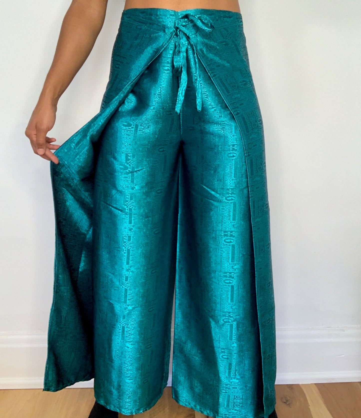 Turquoise Thai Silk Wrap Pants