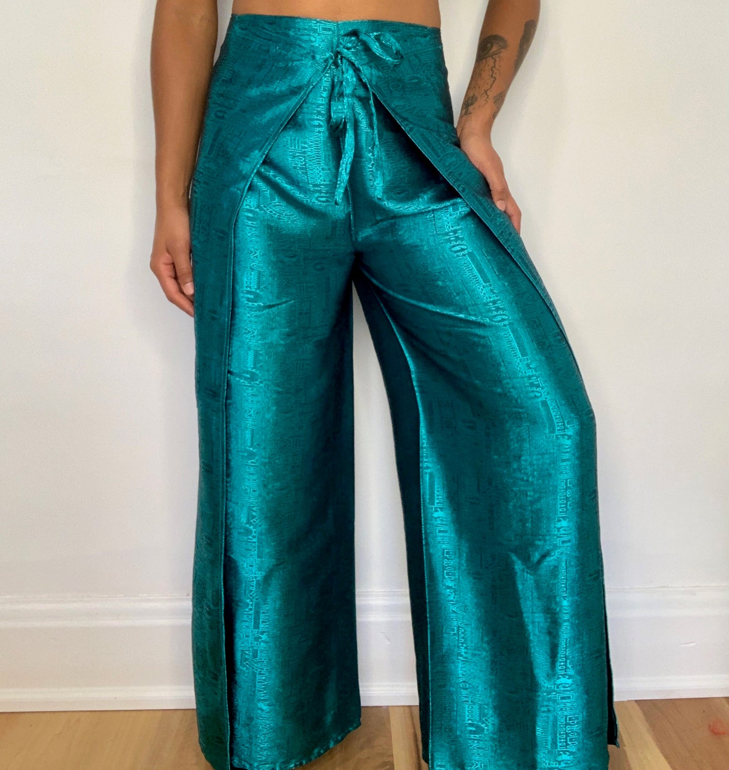 Turquoise Thai Silk Wrap Pants