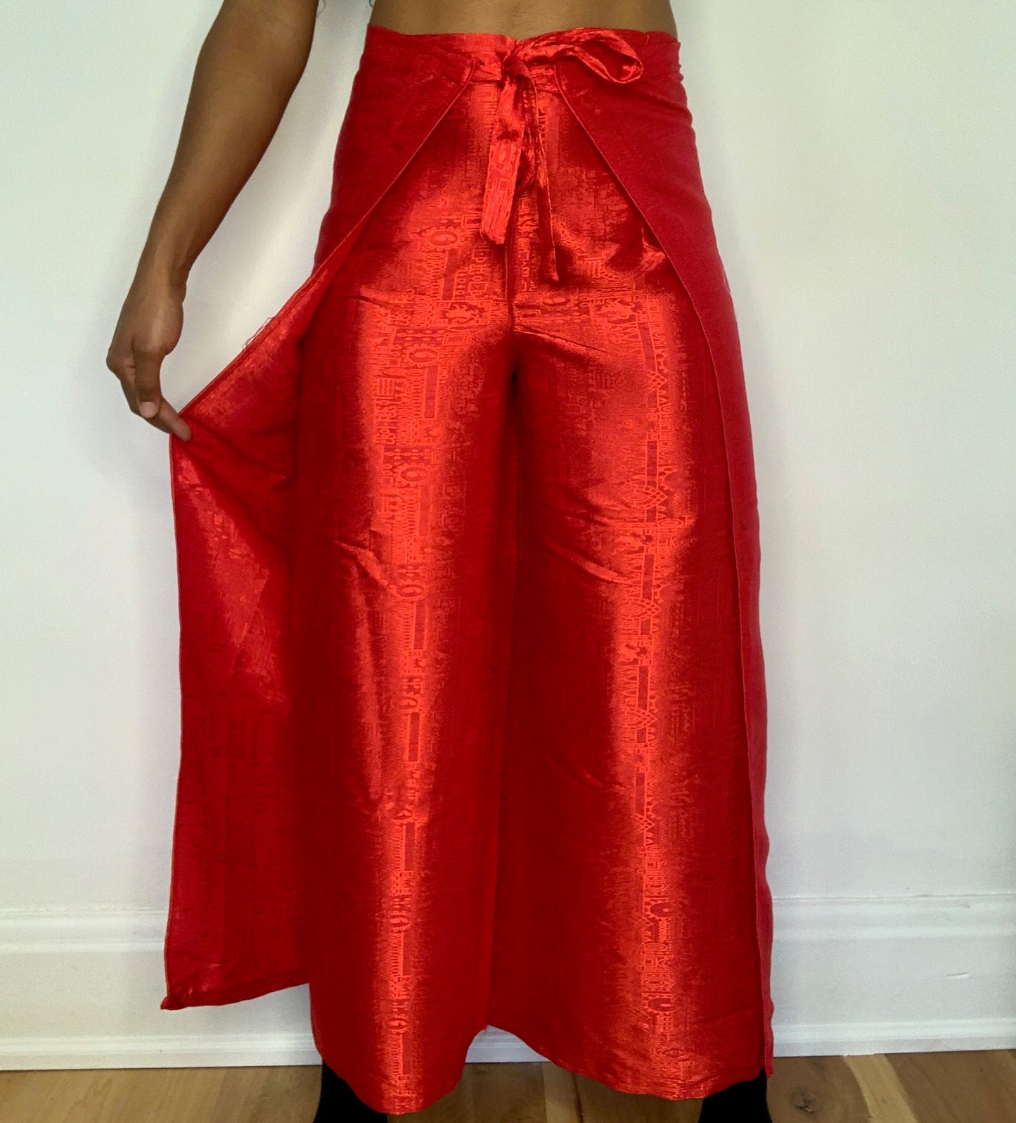 Red Thai Silk Wrap Pants