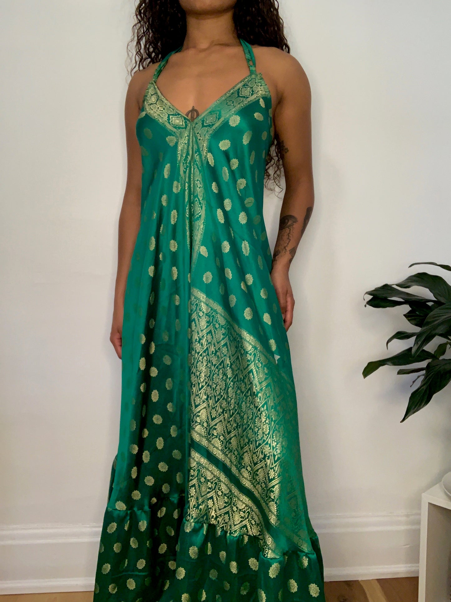 Green Tanvi Silk Maxi Dress