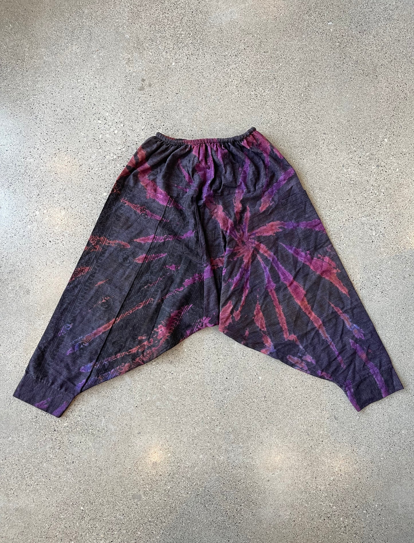 Grey/Purple Tie Dye Om Print Thai Harem Pants