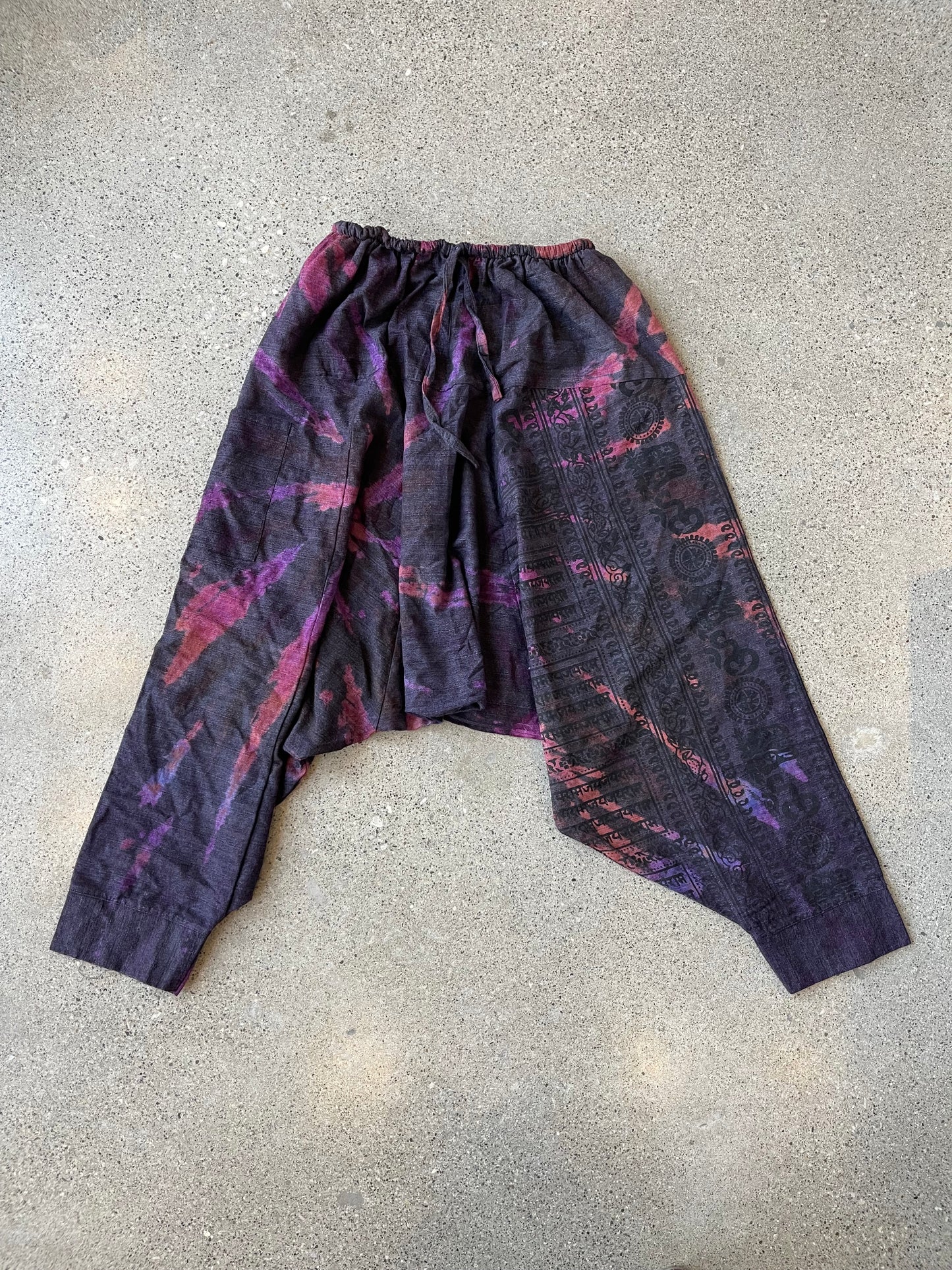 Grey/Purple Tie Dye Om Print Thai Harem Pants