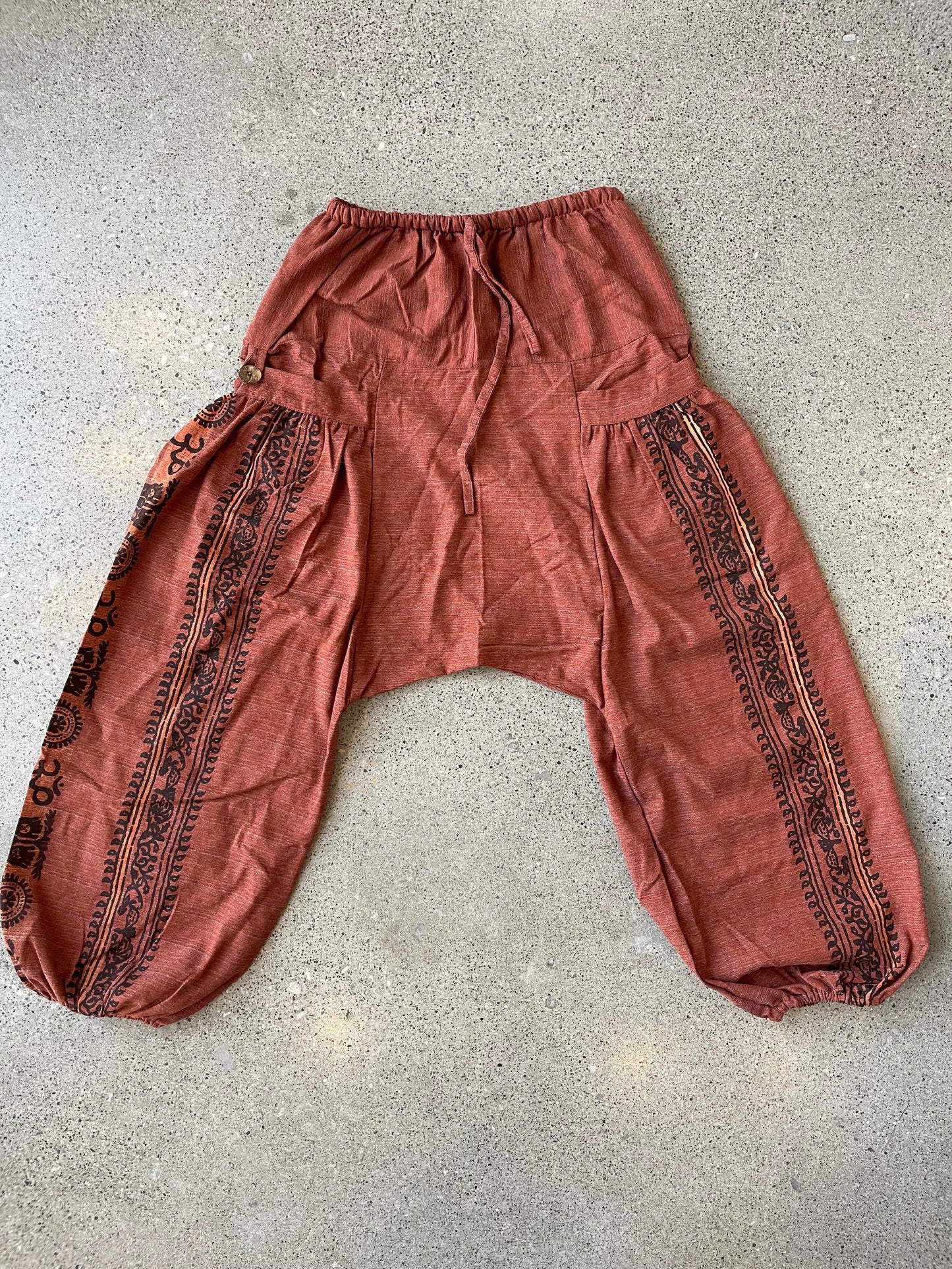 Orange Om Print Thai Harem Pants