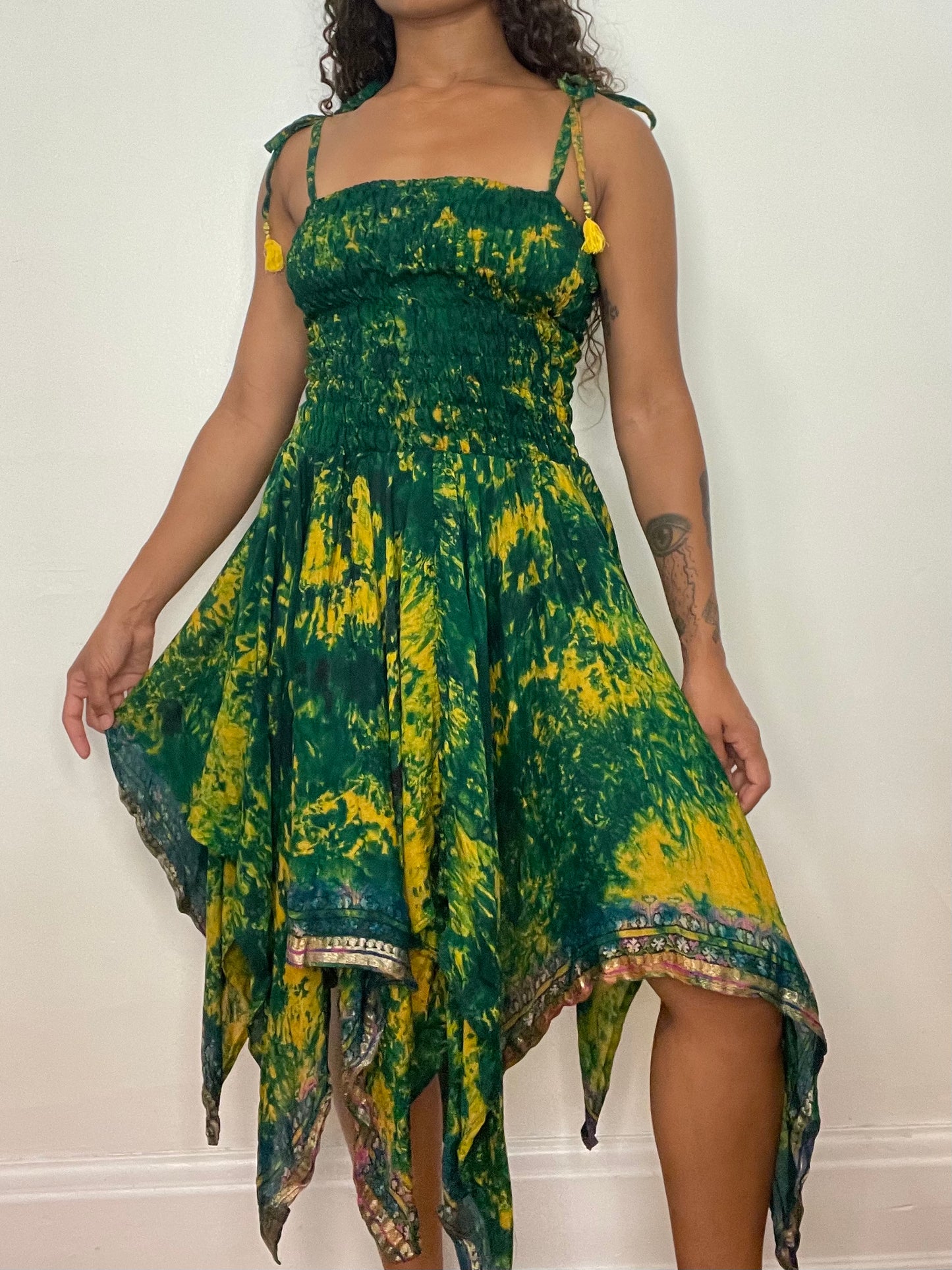 Green/Yellow Tie Dye Pixie Dress