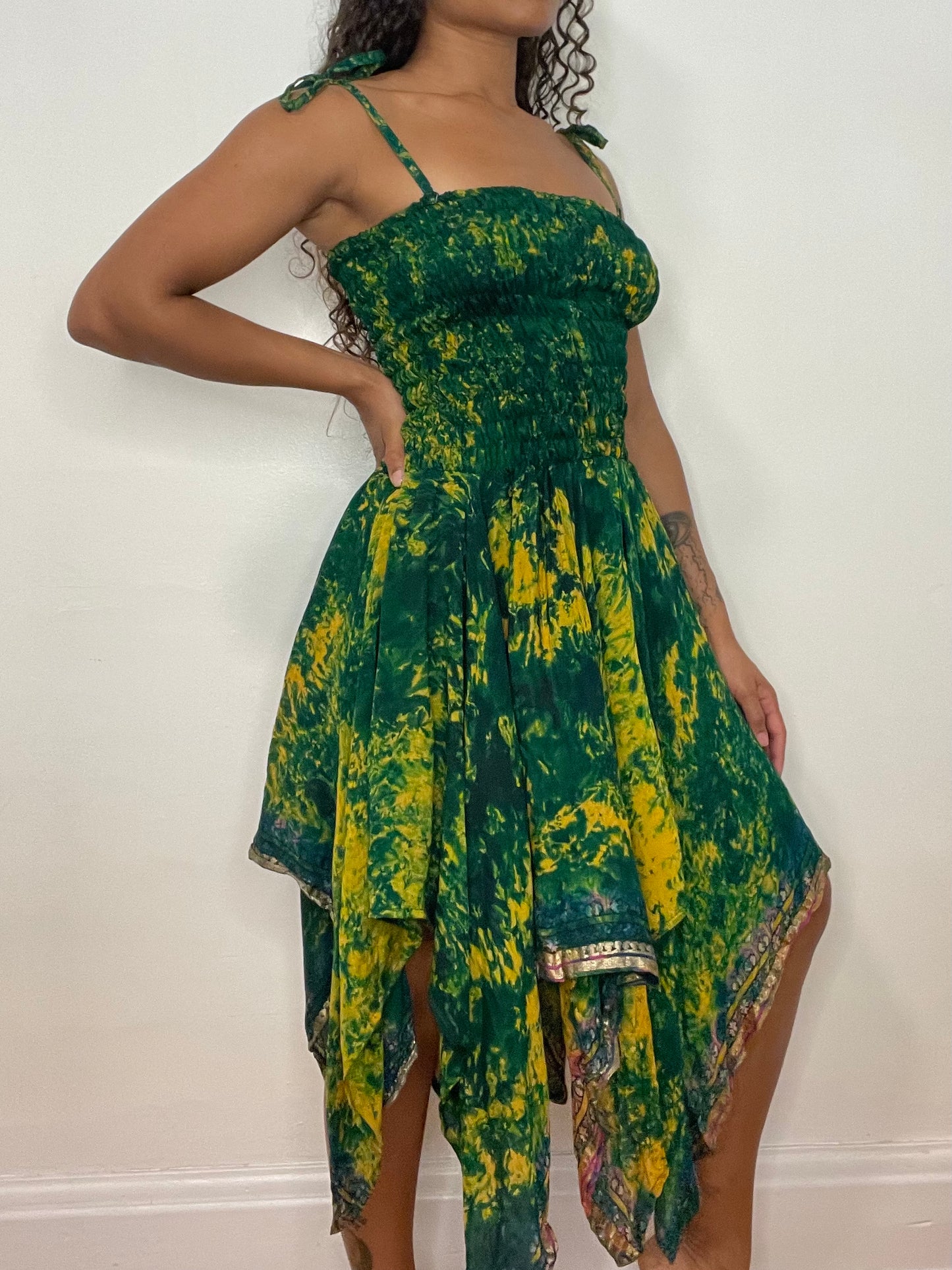 Green/Yellow Tie Dye Pixie Dress