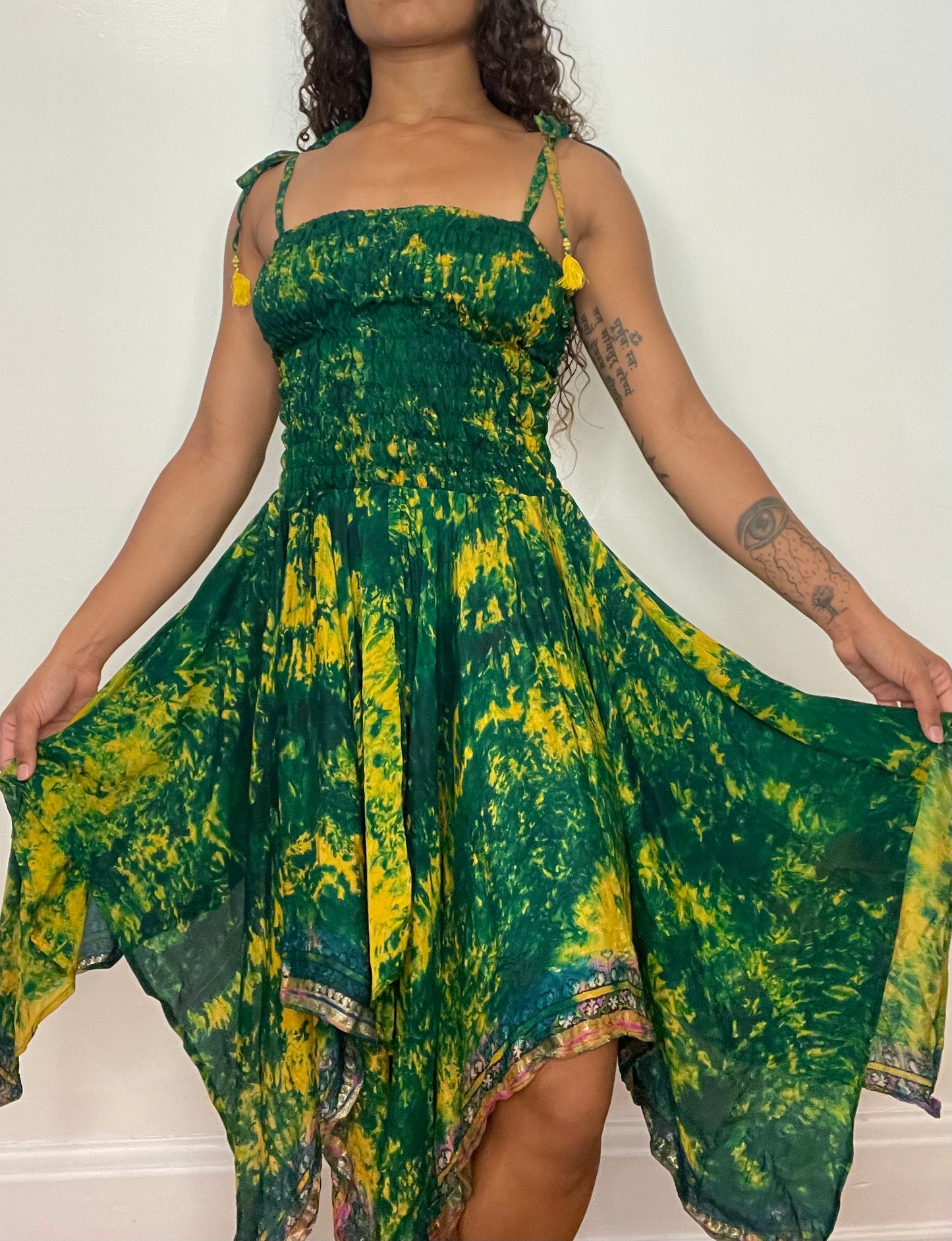 Green/Yellow Tie Dye Pixie Dress