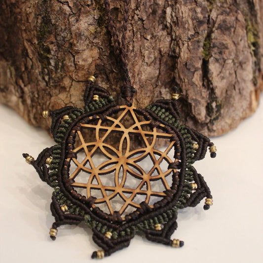 Wooden Flower of Life Necklace