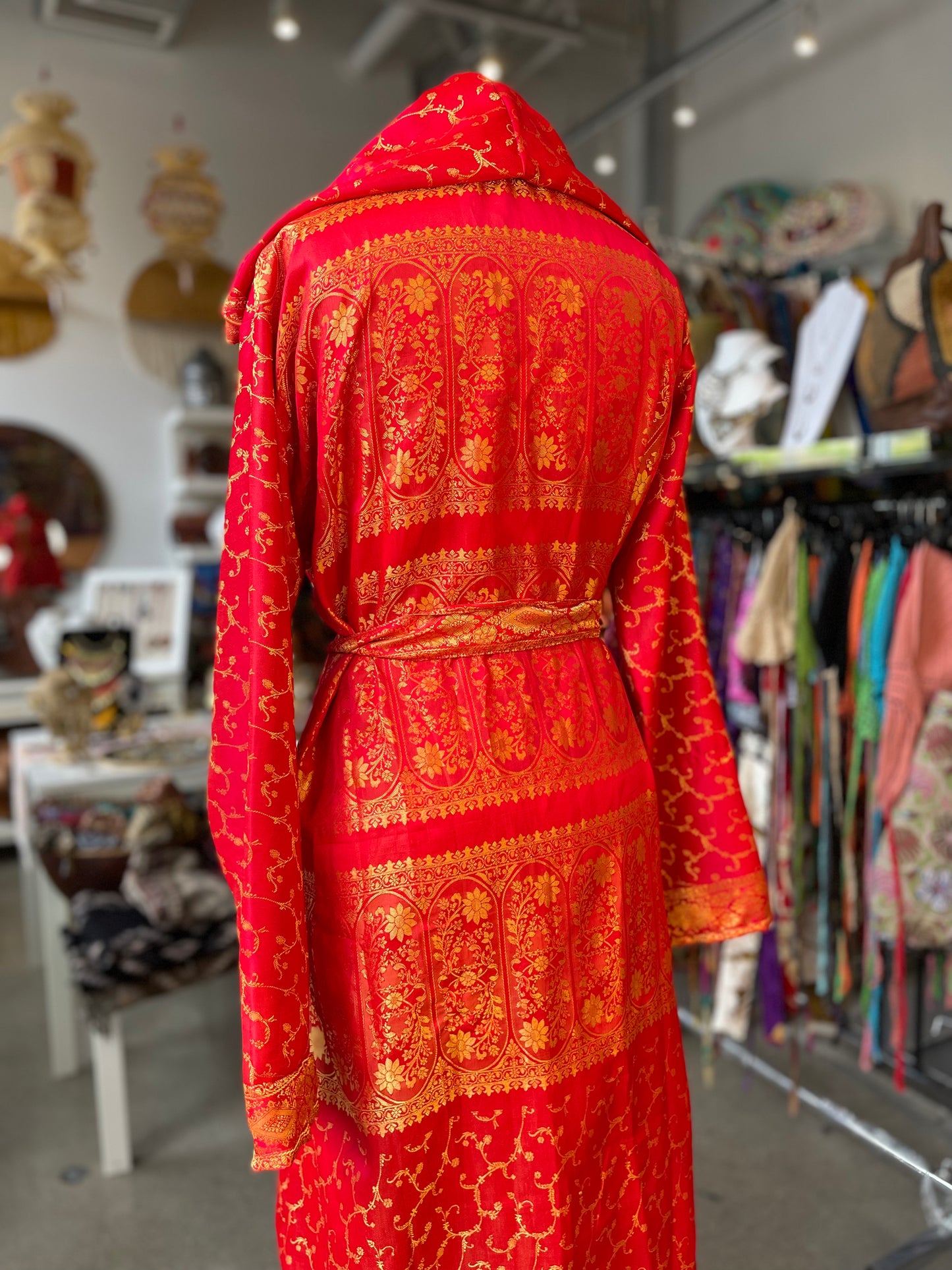 Red/Gold Brocade Silk Hooded Robe