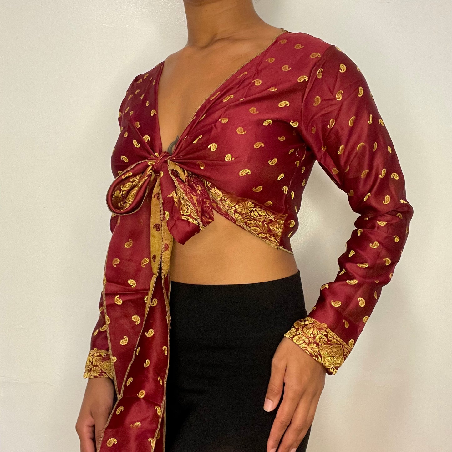 Vansha Red Brocade Silk Wrap Top